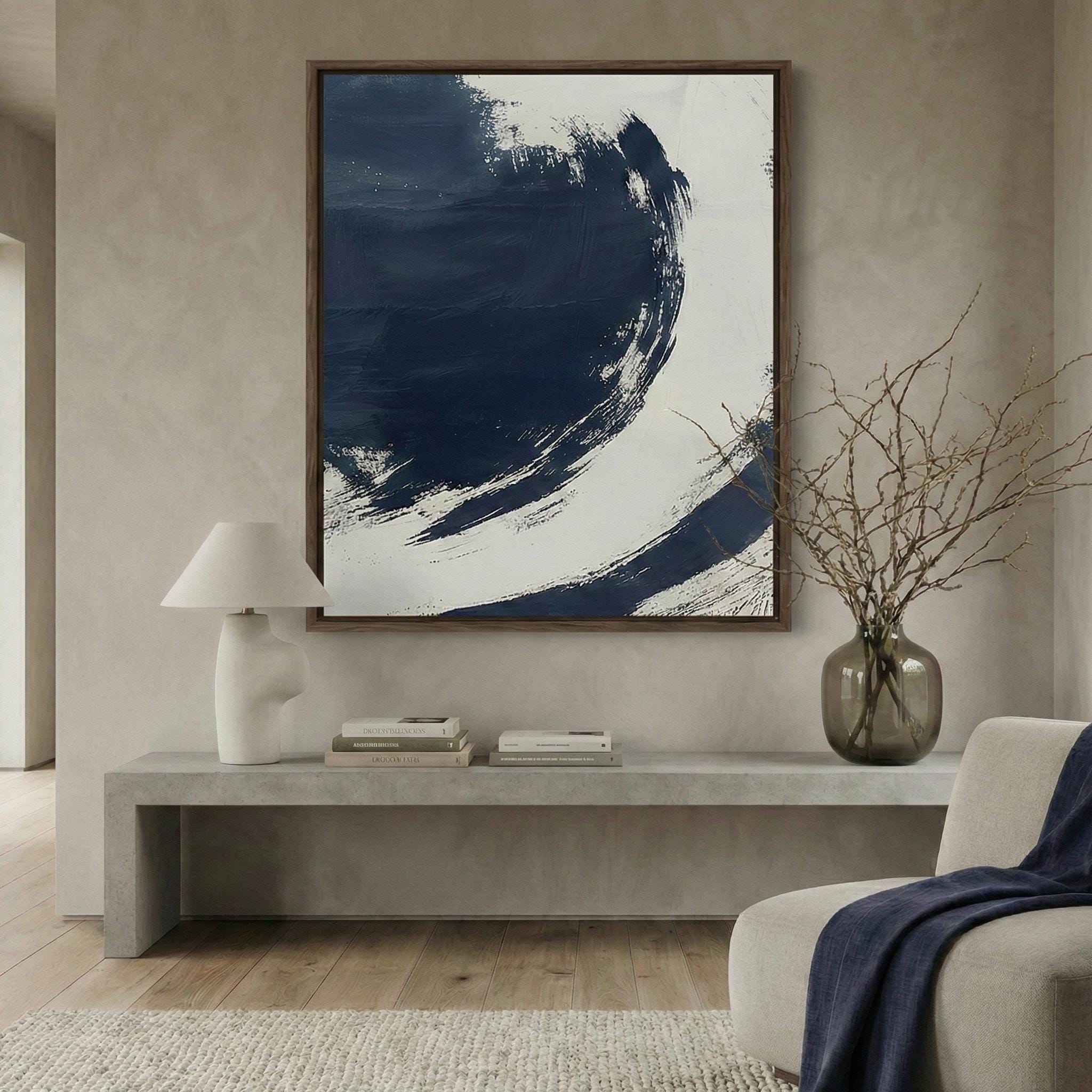 Minimalist Abstract Canvas, Dark Blue Gray Pastel (Ready to Hang)