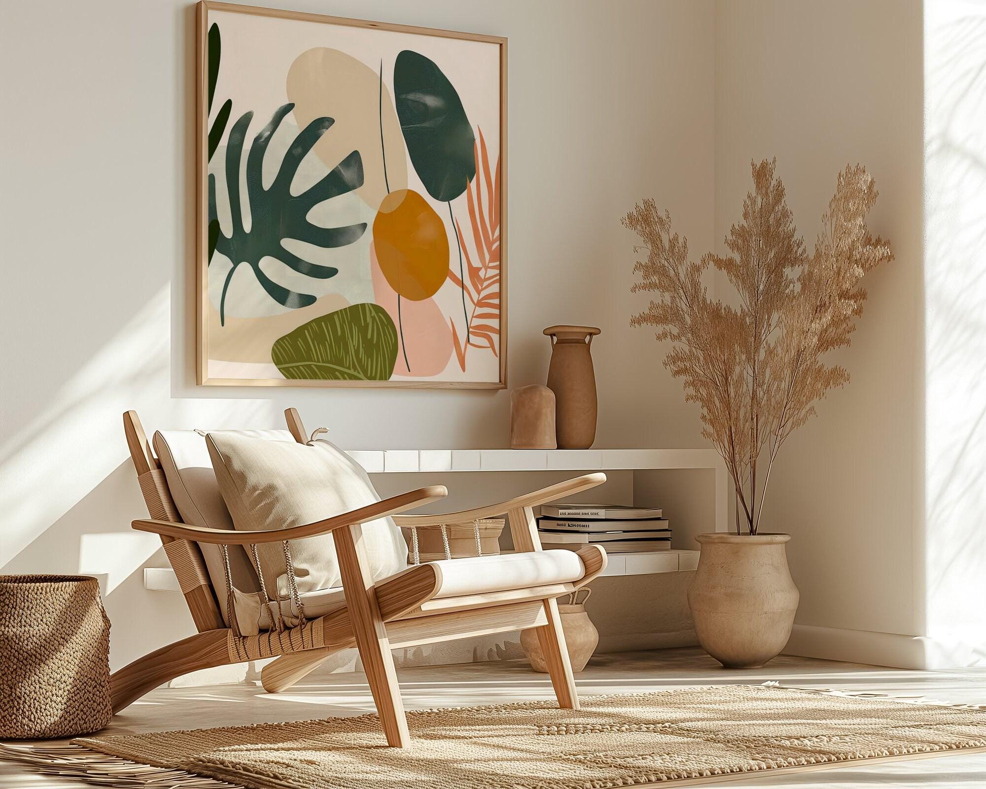 Tropical Rhythms: Mid-Century Modern Abstract Leaf Art | Boho Chic Wall Decor