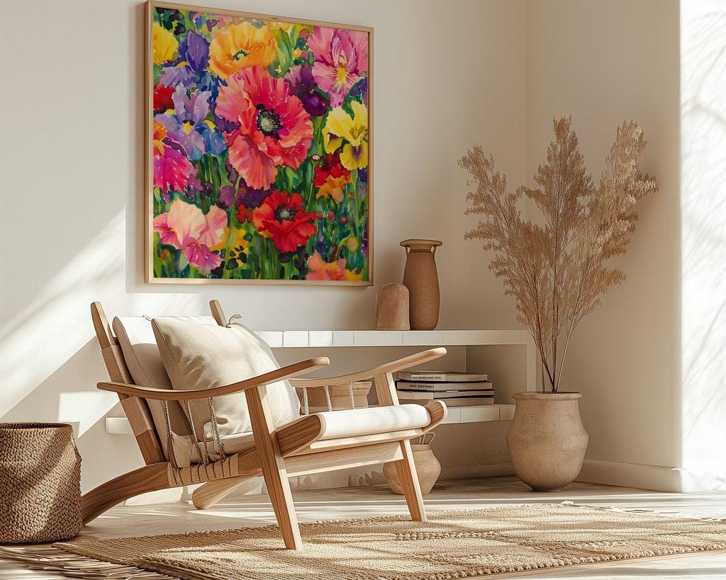 The Joyful Field: Vibrant & Colorful Wildflower Meadow | Impressionist Floral Wall Art