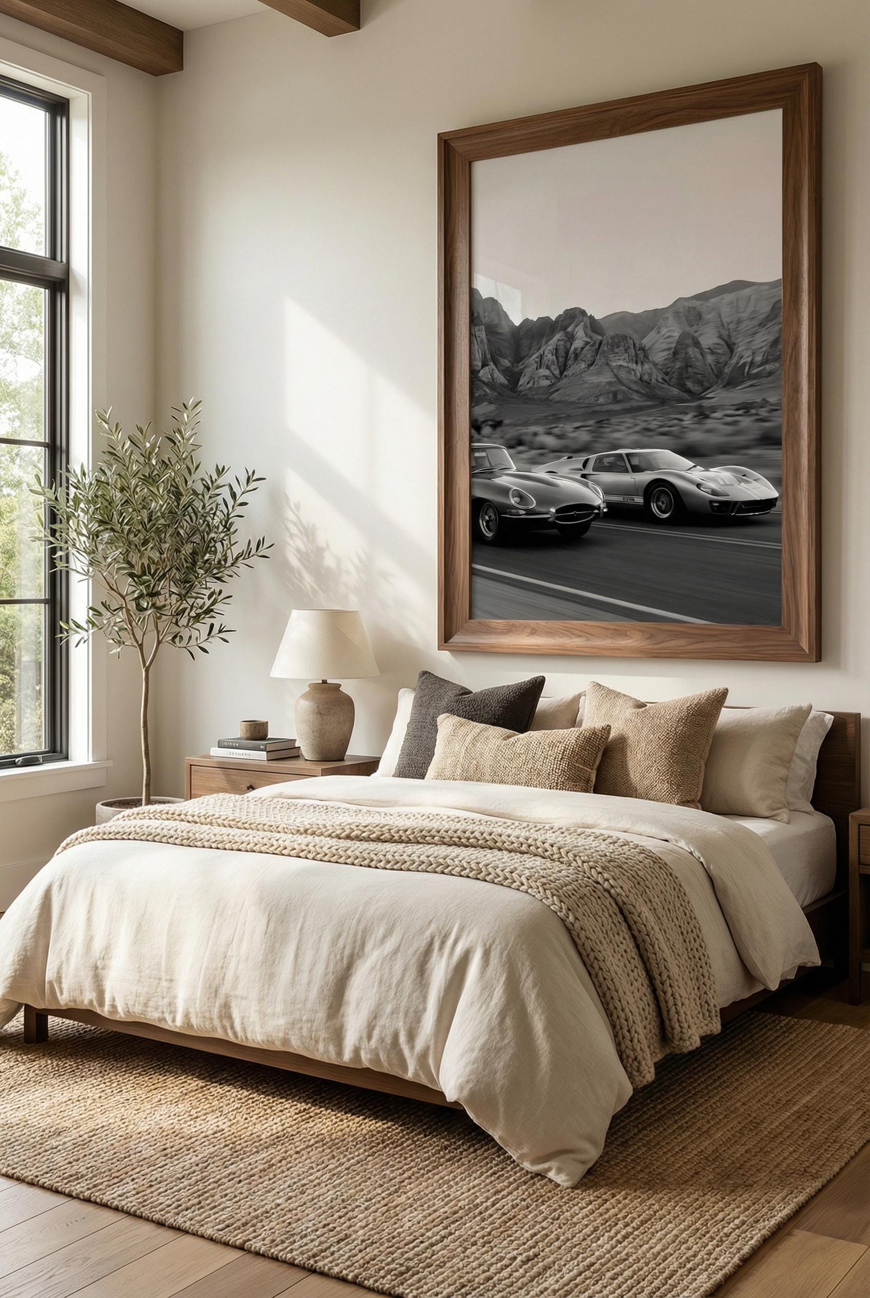 Car Race Wall Art Print, Modern Style (Canvas, Matte, Framed)