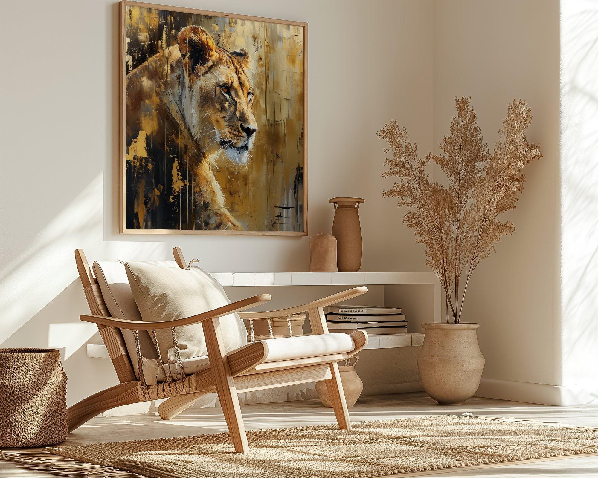 The Golden Queen: Majestic Lioness Abstract | Modern & Temporal Impressionist Art