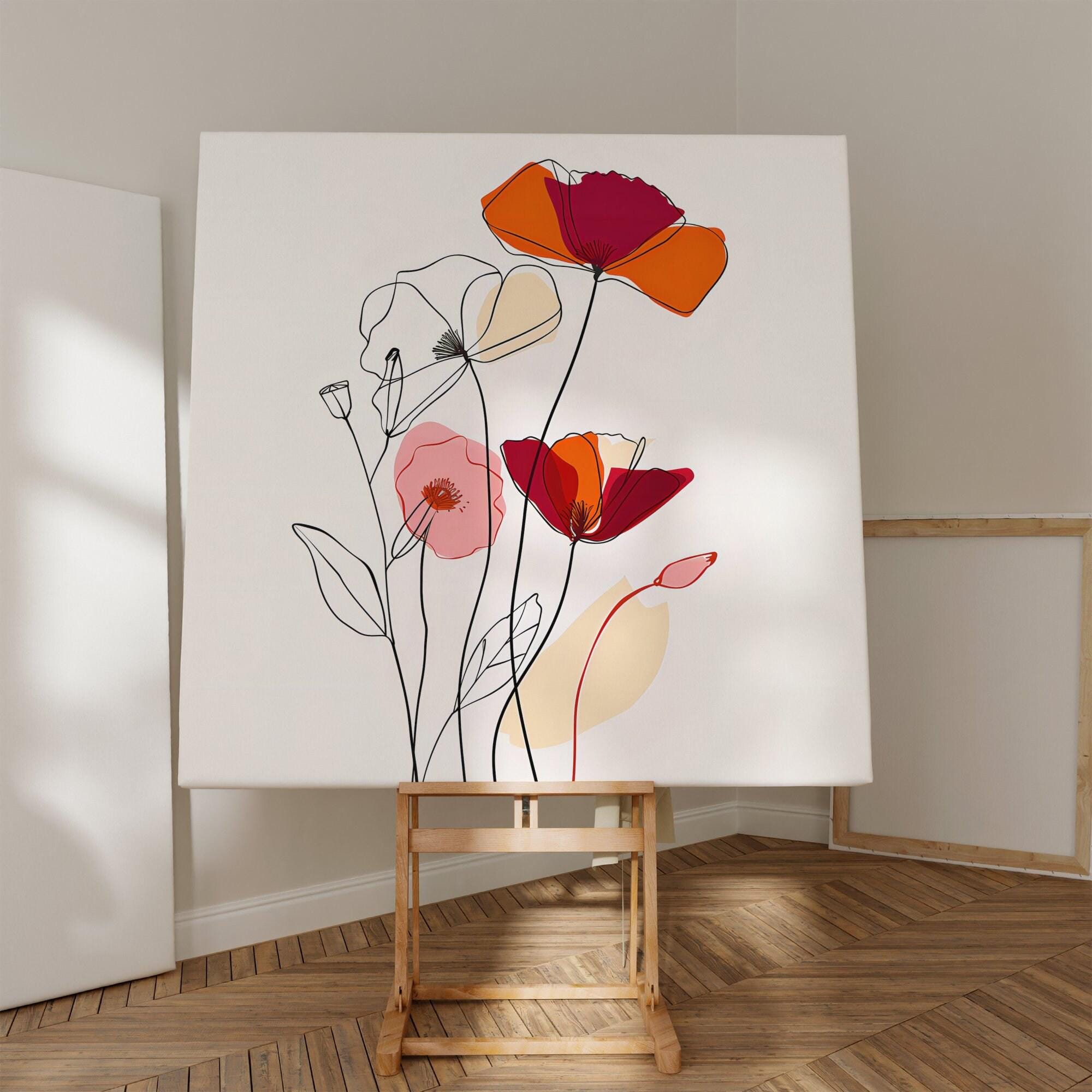 Floral Line Art Print: Minimalist Modern Decor (Canvas or Paper)