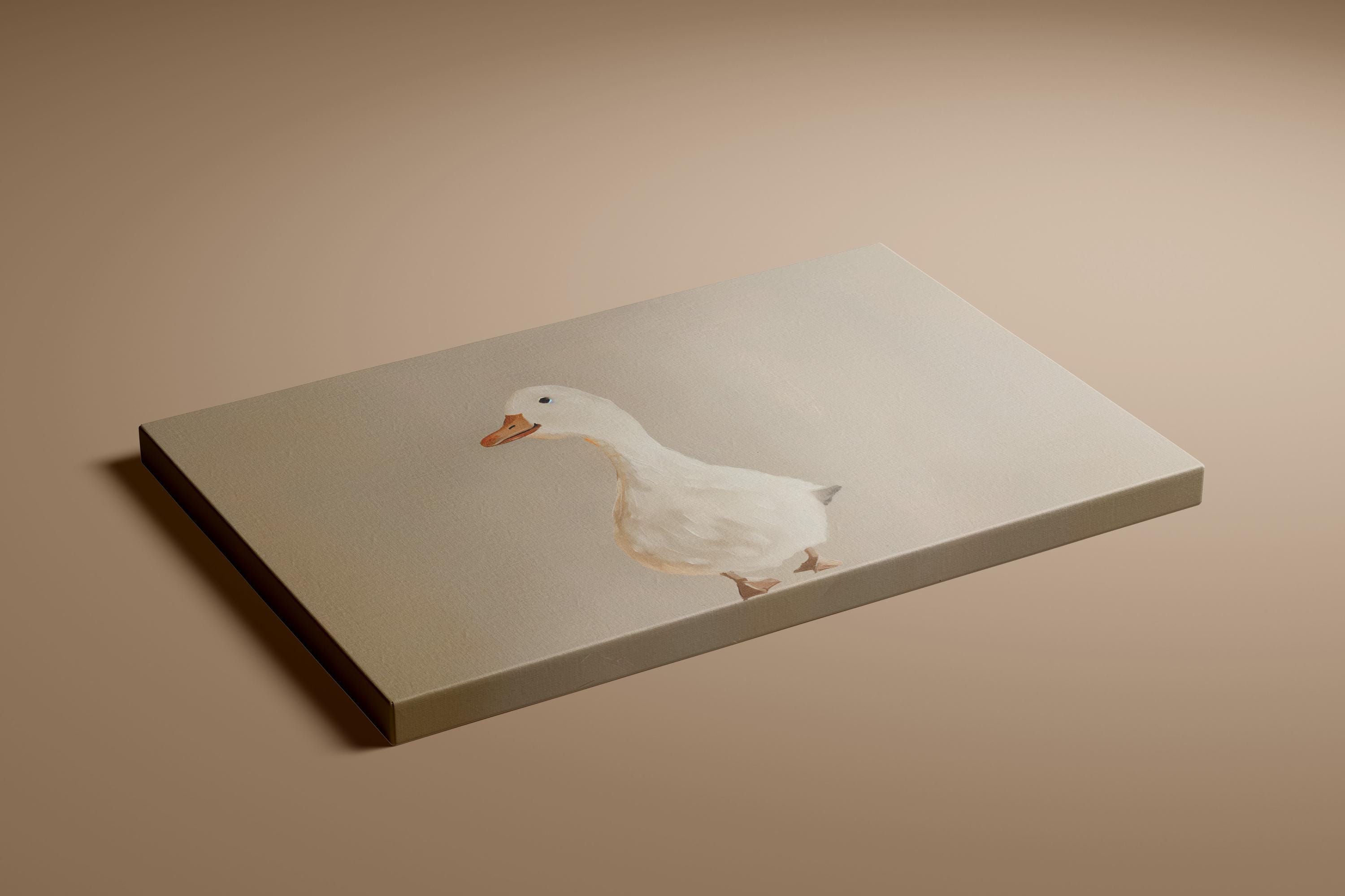 Whimsical Goose Wall Art: Beige Nursery Canvas Print