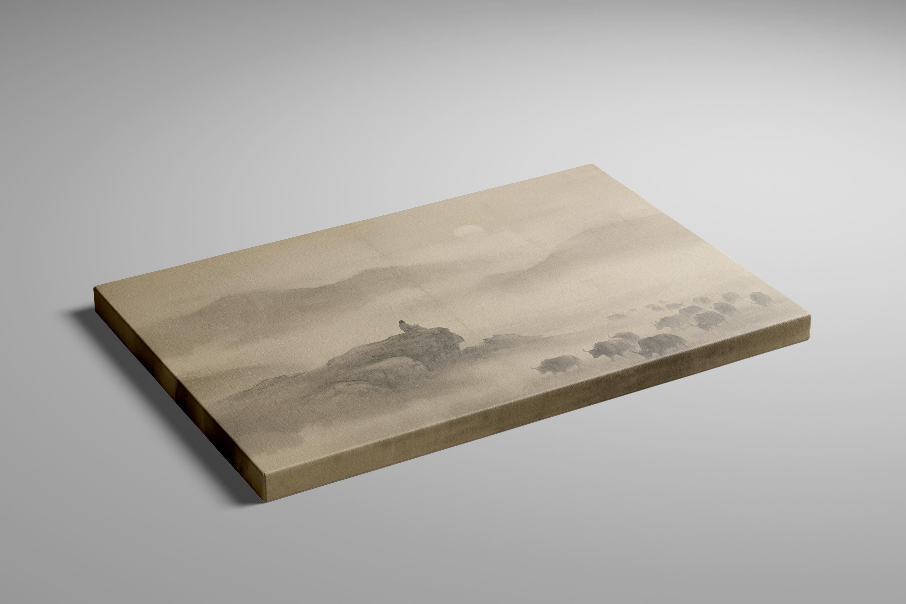 Misty Mountain Landscape: Zen Ink Wash Art (Sepia Tone)