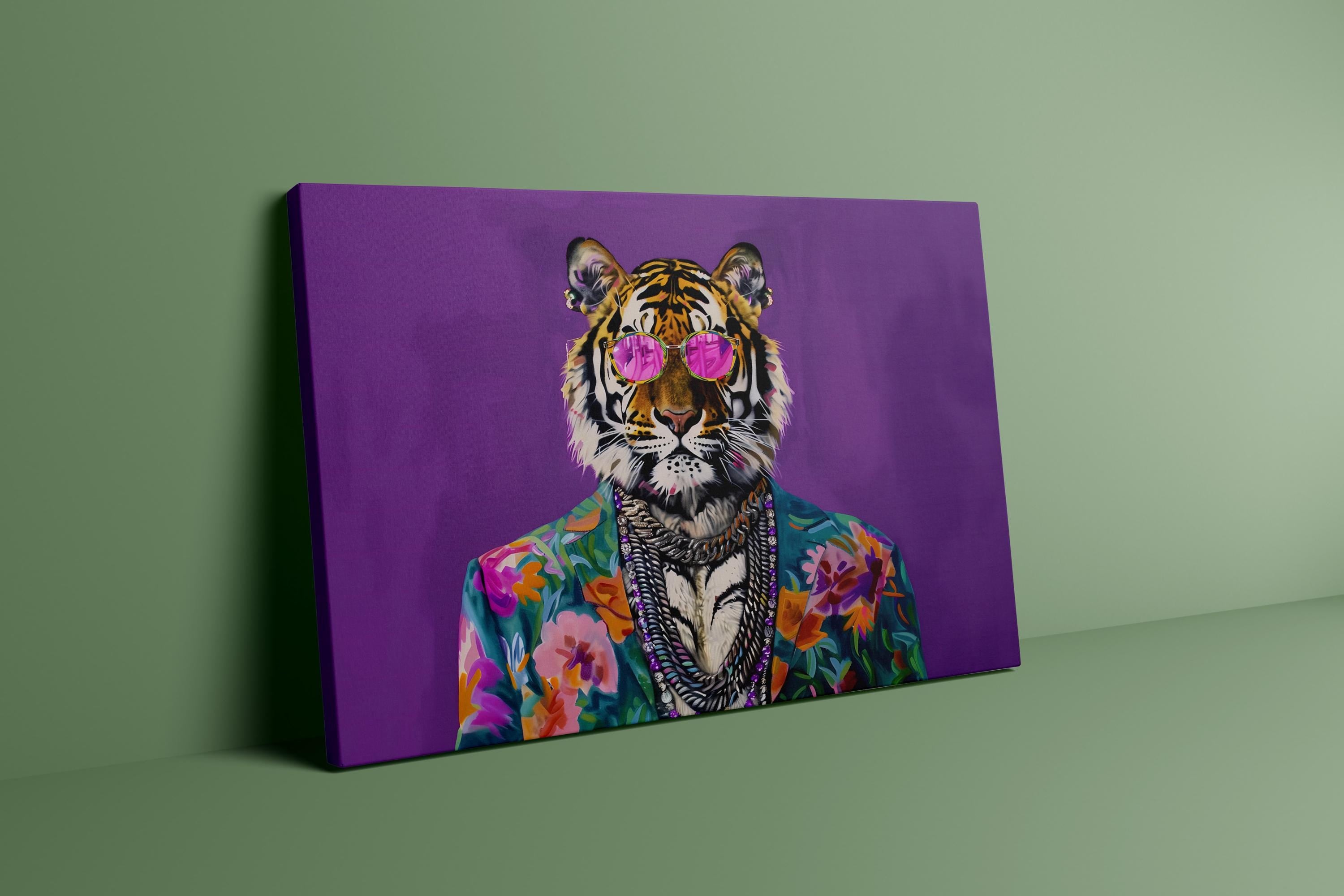 The Fashionista: Chic Tiger in Pink Sunglasses Art | Vibrant & Modern Animal Print Decor