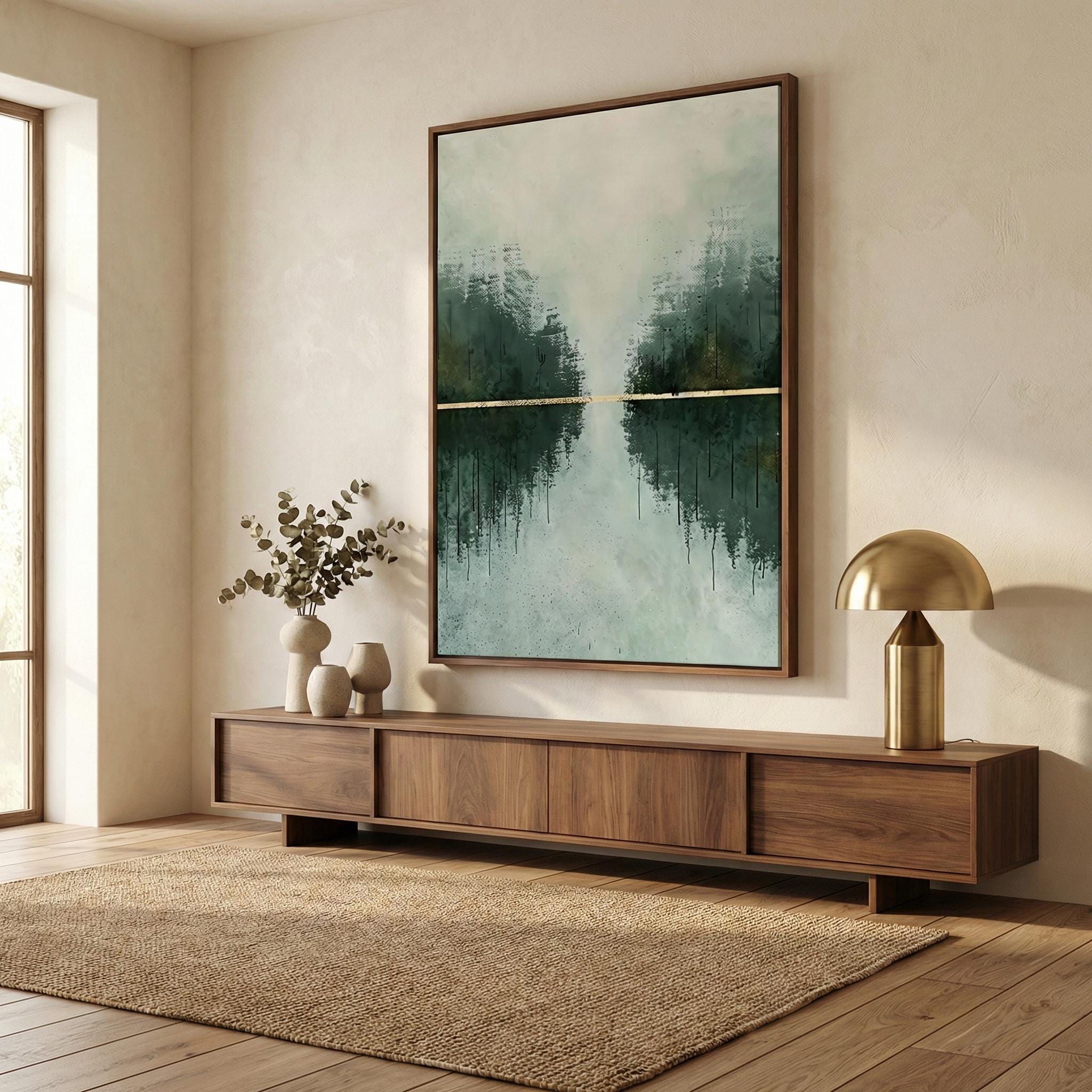 Green and Gold Horizon Wall Art - Abstract Landscape Canvas