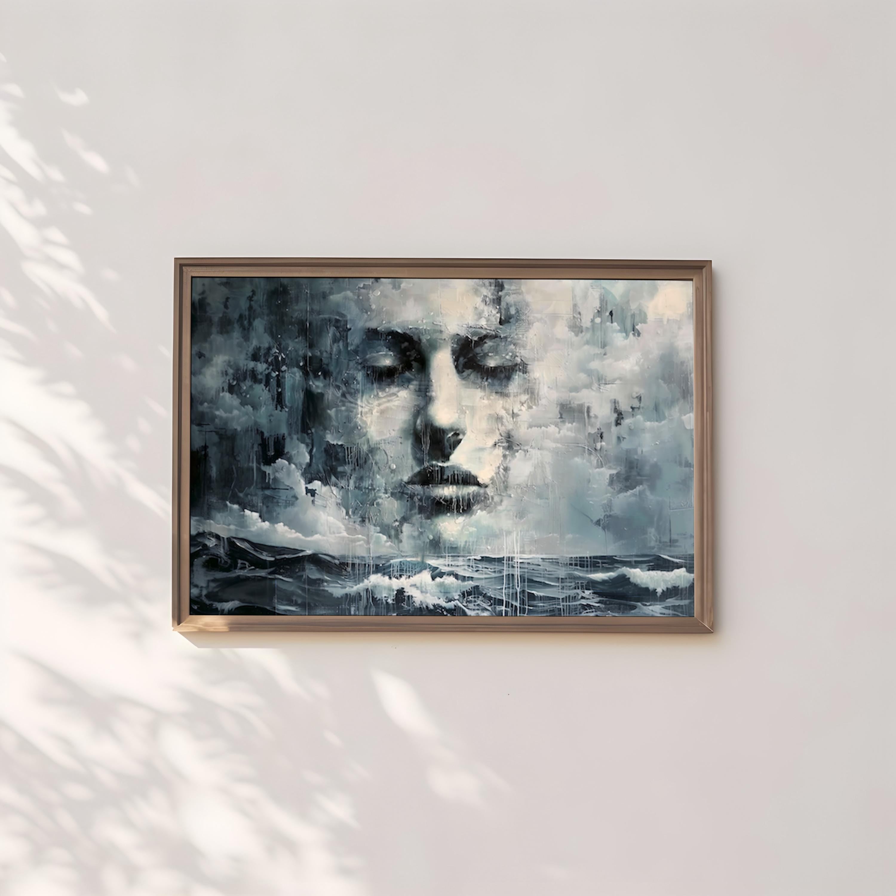 The Storm Within: Moody Abstract Face & Landscape Art | Dramatic & Contemplative Wall Decor