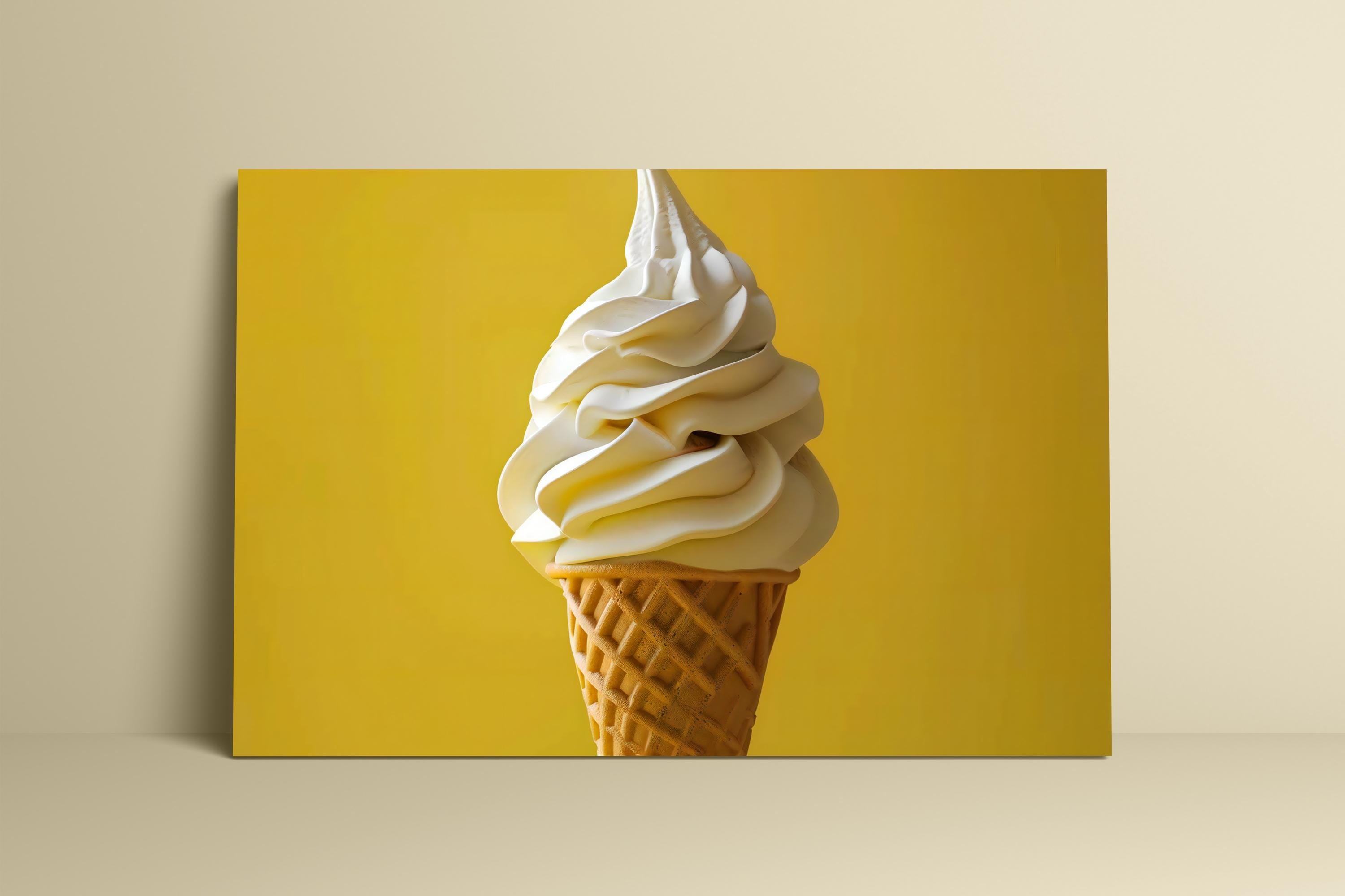 Summer Bliss: Minimalist Soft-Serve Ice Cream Cone Art | Vibrant Yellow Pop Art Print