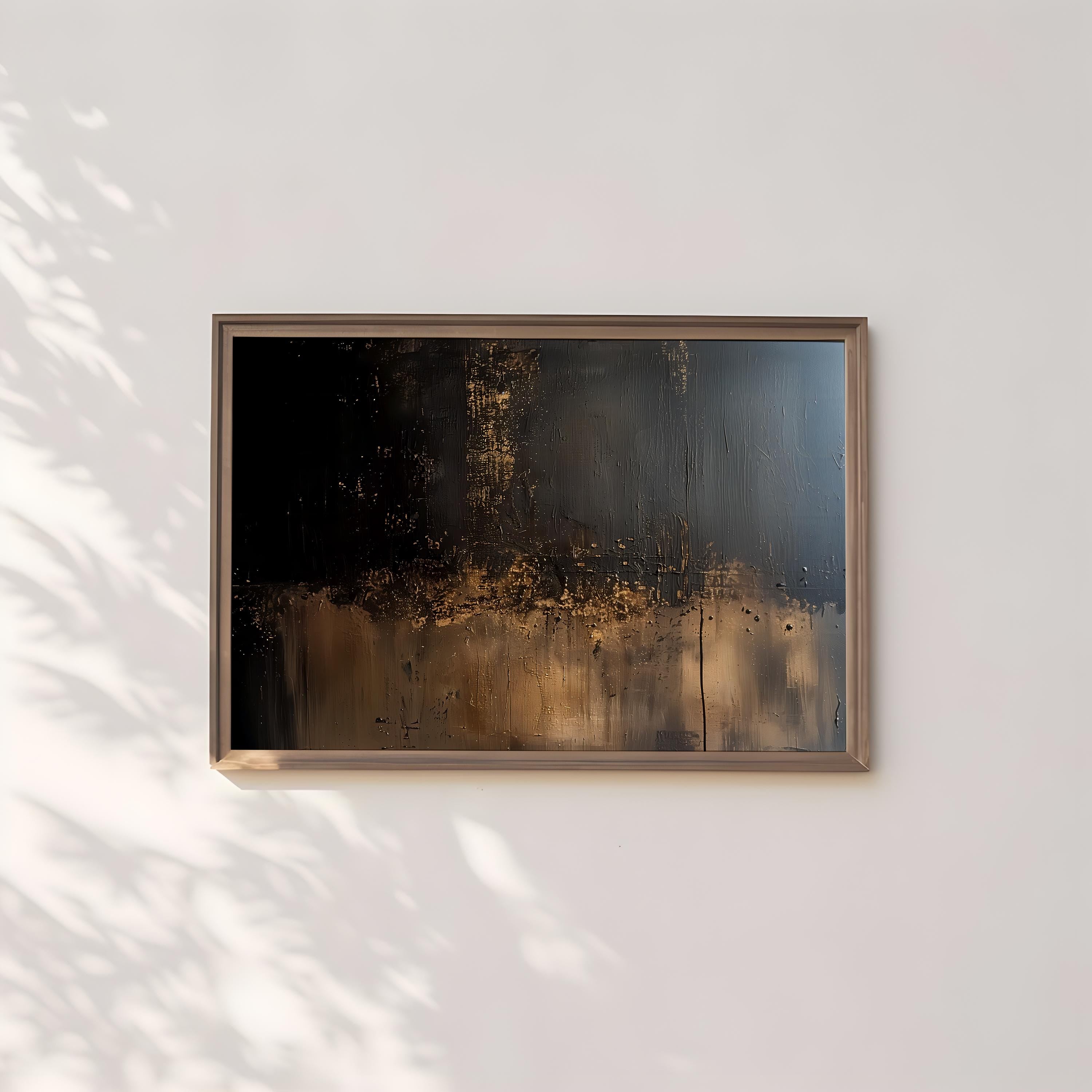 Abstract Wall Art: Black, Gold, Brown Minimalist Canvas (Living Room Decor)