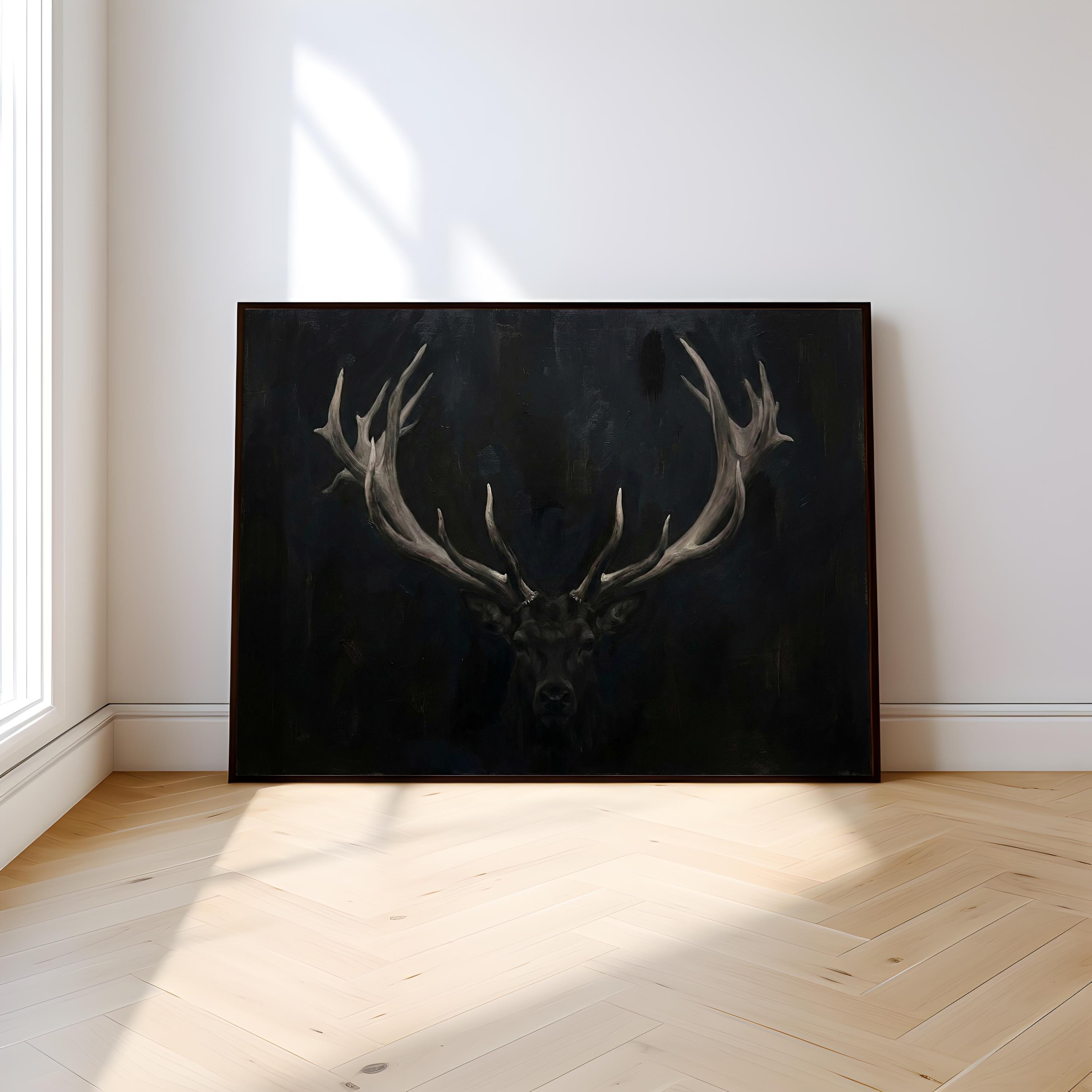 Moody Stag Canvas Print - Dark Deer with Chiaroscuro Lighting