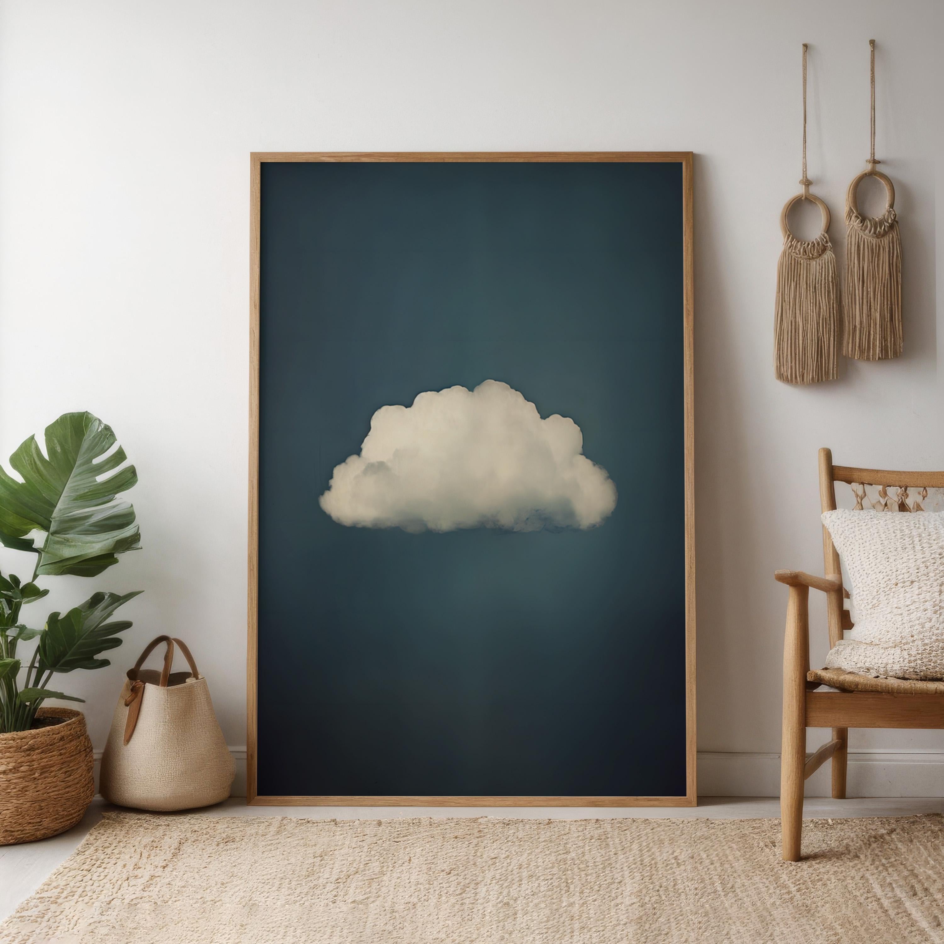 Emerald Serenity: Minimalist Moody Cloud Art Print | Calming Green & Black Wall Decor