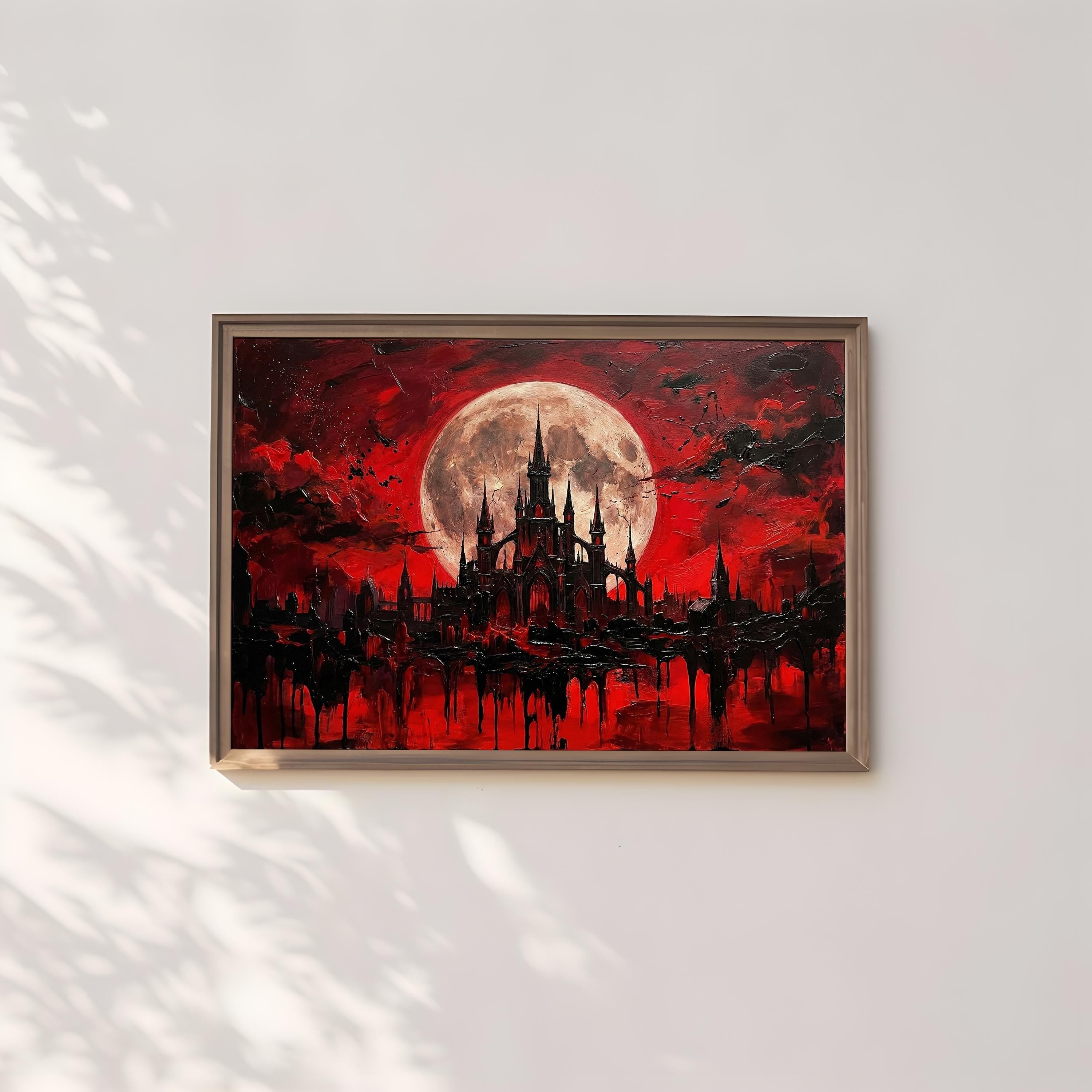 Castle Wall Art: Blood Moon Scene - Gothic Dark Fantasy Decor