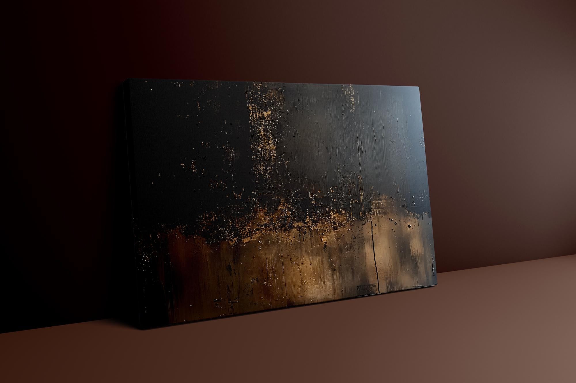 Abstract Wall Art: Black, Gold, Brown Minimalist Canvas (Living Room Decor)
