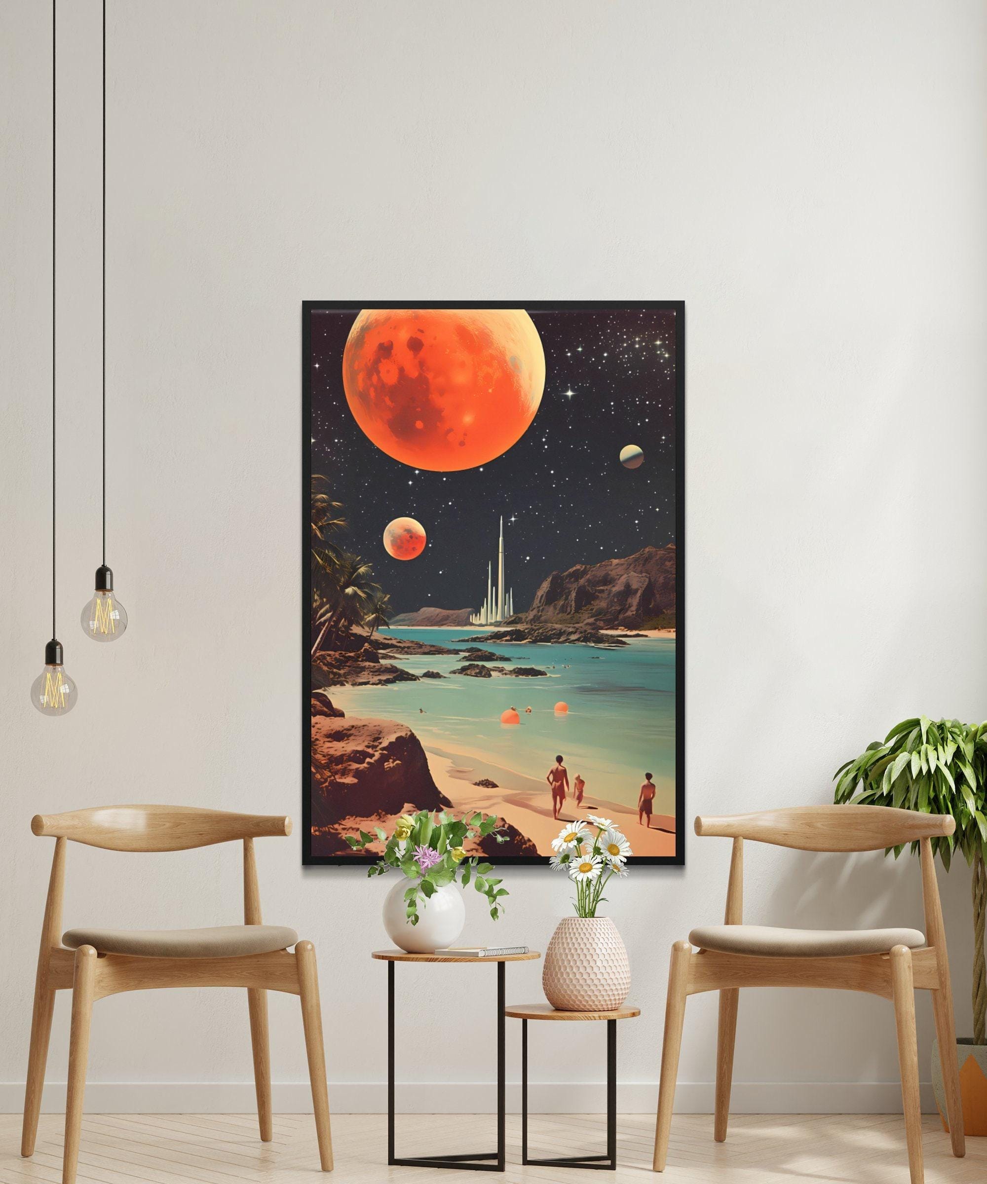 Space Beach Print: Sci-Fi Retro Art - Tranquil, Soft Hues