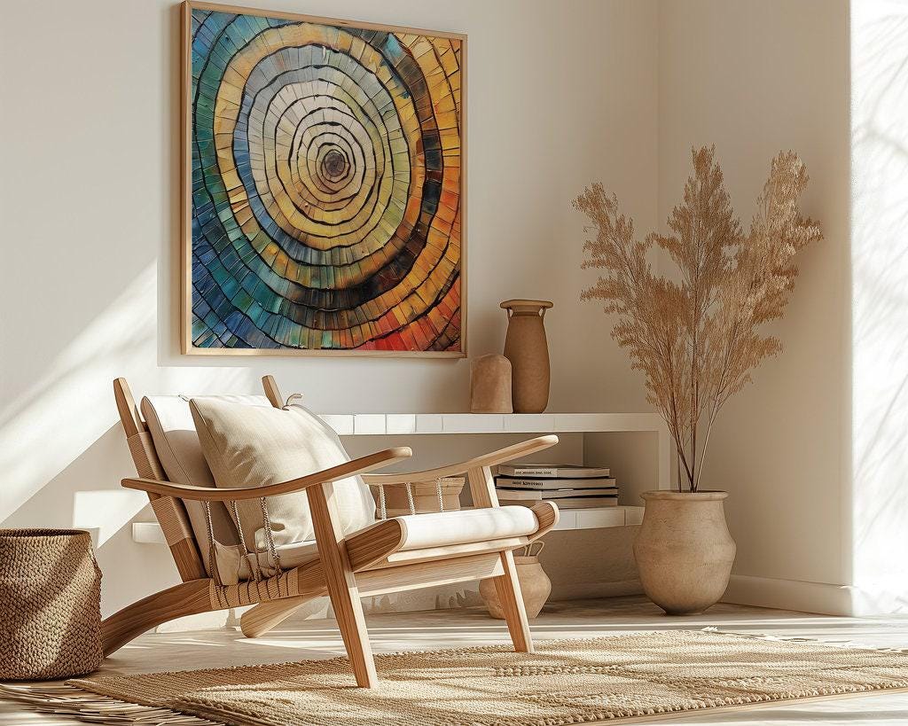 Tree of Life Rings: Vibrant Abstract Mosaic Canvas Art | Colorful & Modern Wall Decor