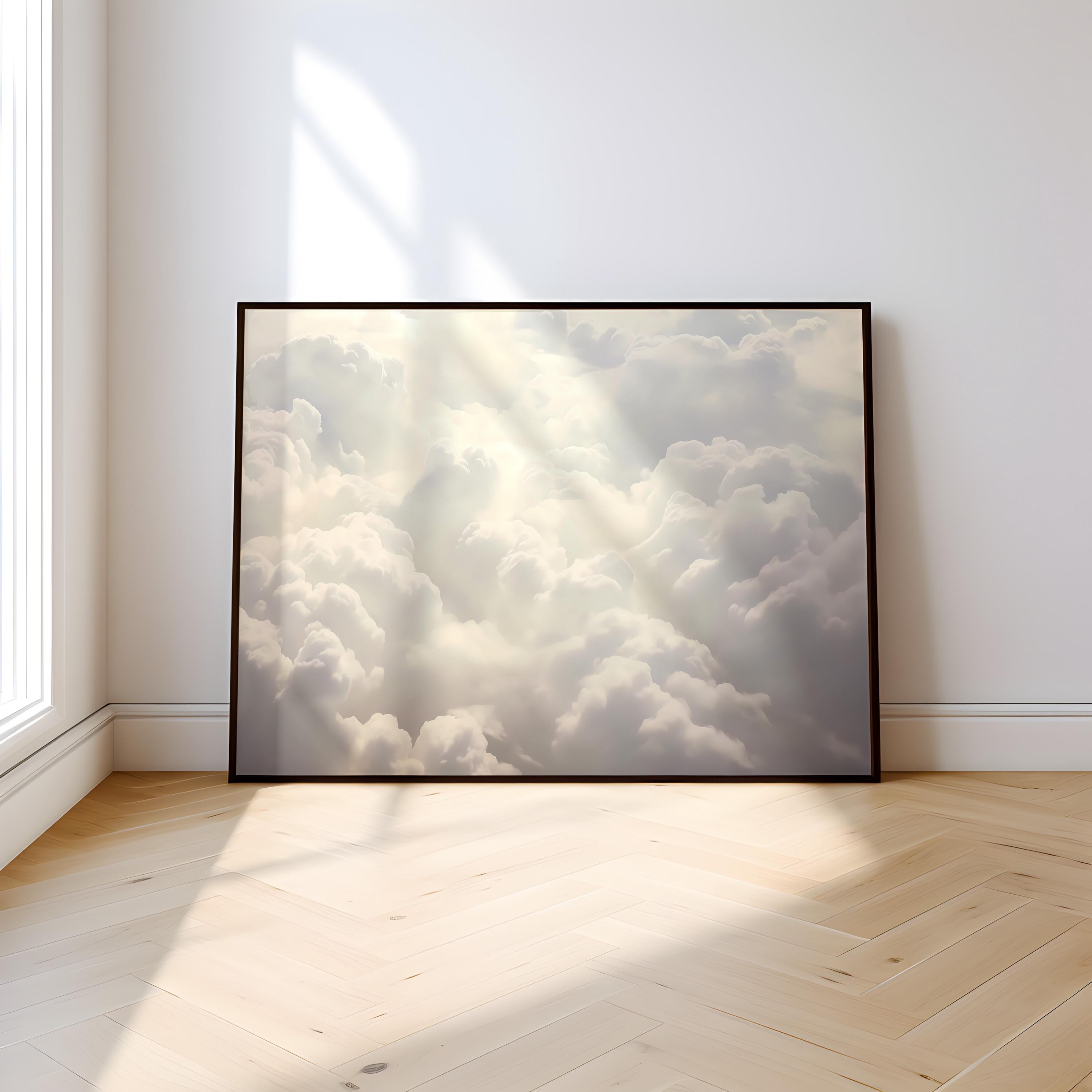 Ethereal Cloudscape: Abstract White Art Print | Serene & Elegant Framed Wall Decor