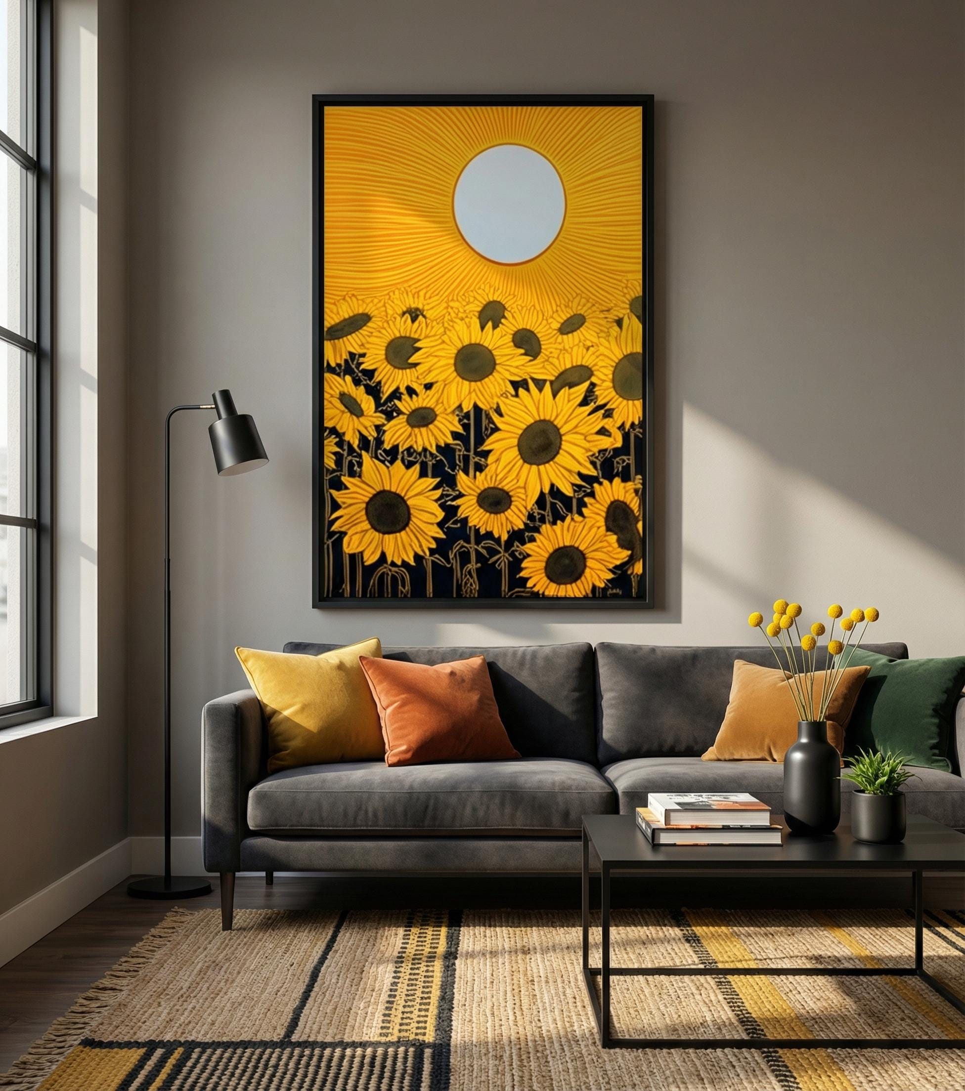 Sunflower Wall Art: Yellow Sun Design - Modern Farmhouse Style