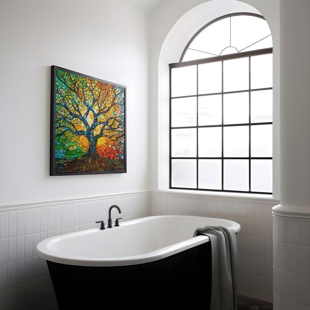 Abstract Mosaic Tree Wall Art - Bright Stained Glass Colors