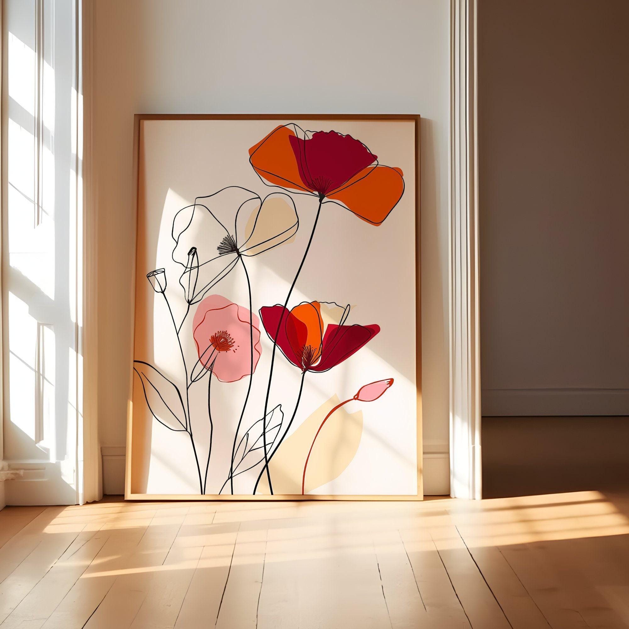 Minimalist Floral Wall Art - Simple Line Drawing on Canvas
