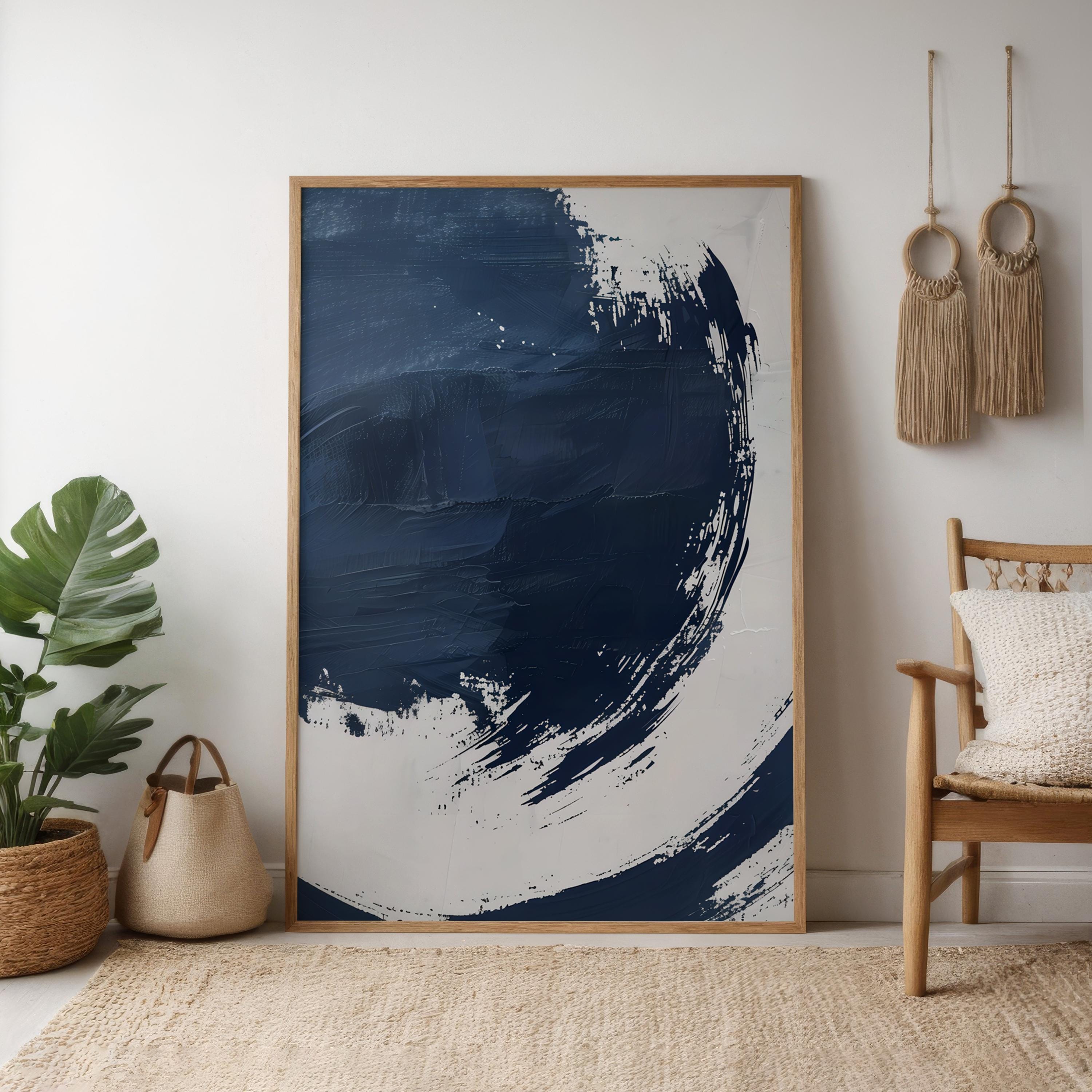 Minimalist Abstract Canvas, Dark Blue Gray Pastel (Ready to Hang)