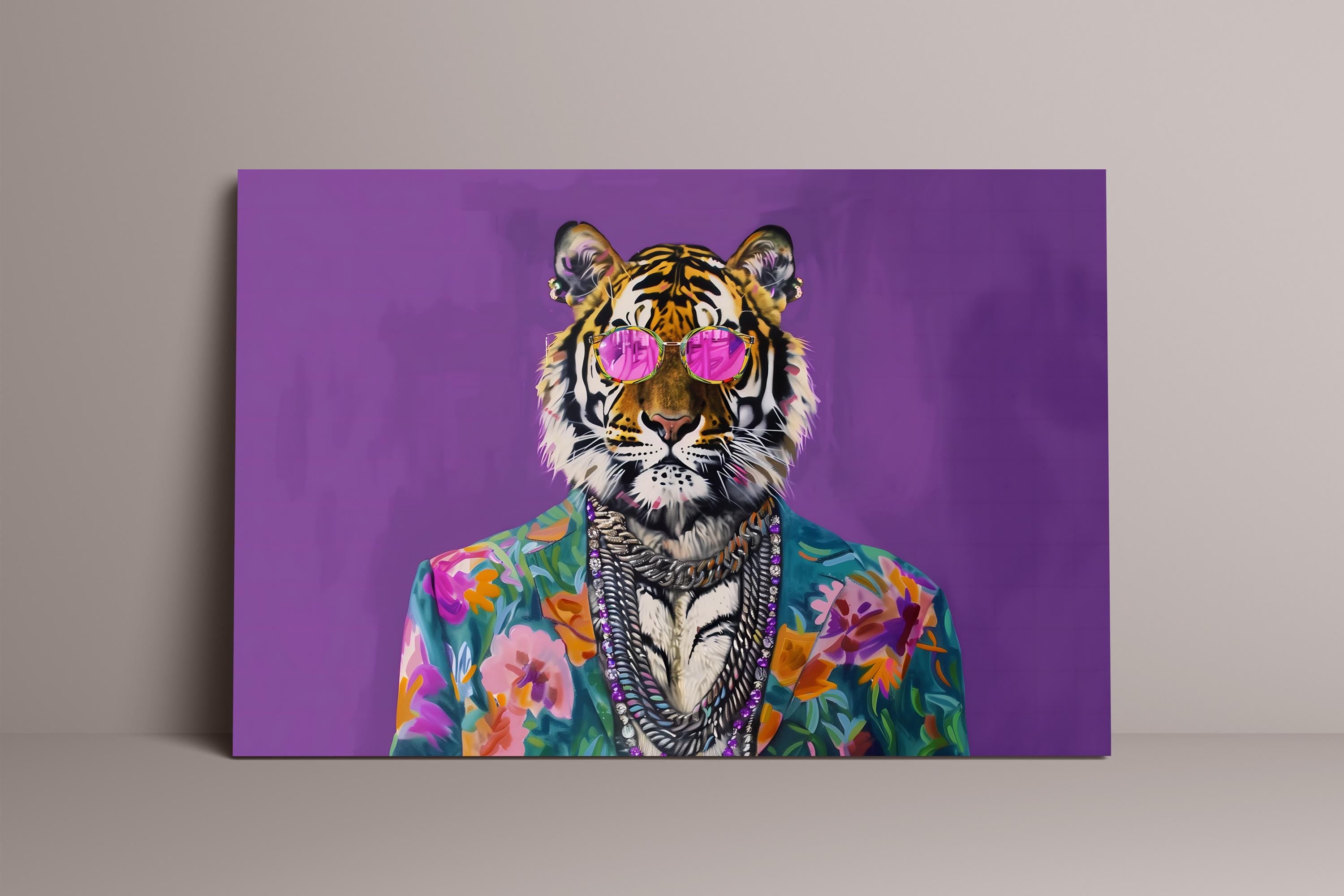 The Fashionista: Chic Tiger in Pink Sunglasses Art | Vibrant & Modern Animal Print Decor
