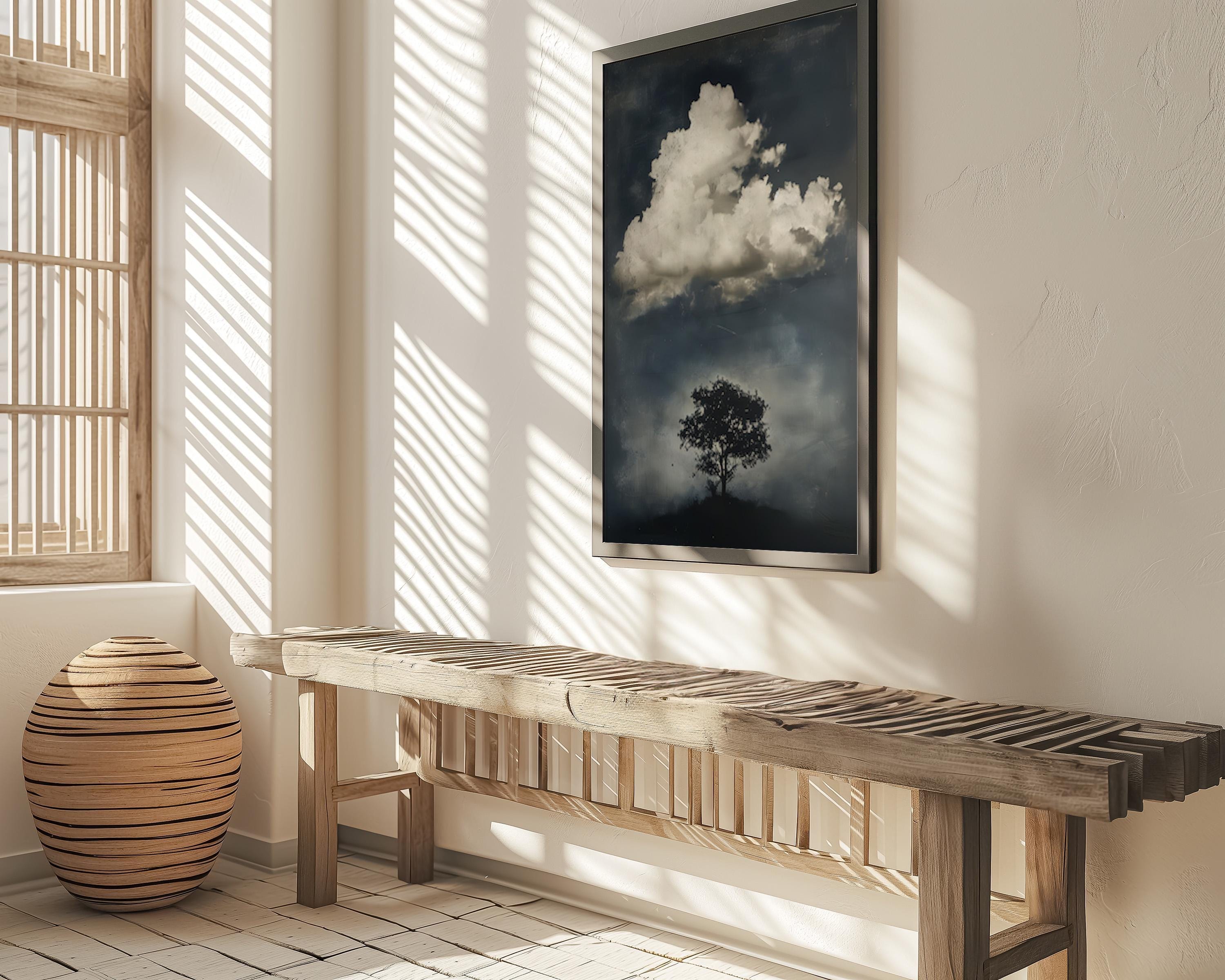 The Watcher Wall Art: Moody Tree and Cloud Scene, Vintage Style