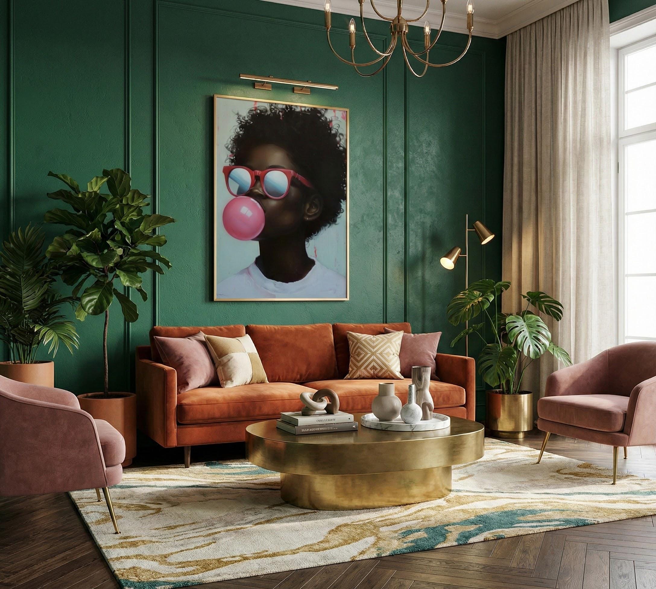 Vibrant African American Portrait Canvas: Bold Colors, Bubble Gum Pop