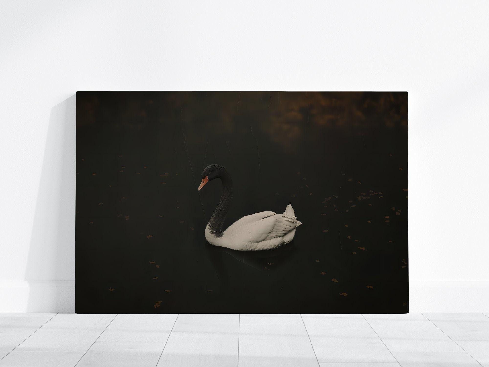 Black Swan Canvas Art: Moody Vintage Lake Scene