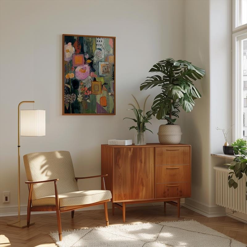 Floral Wall Art Print: Vibrant Boho Colors - Mixed Media Style