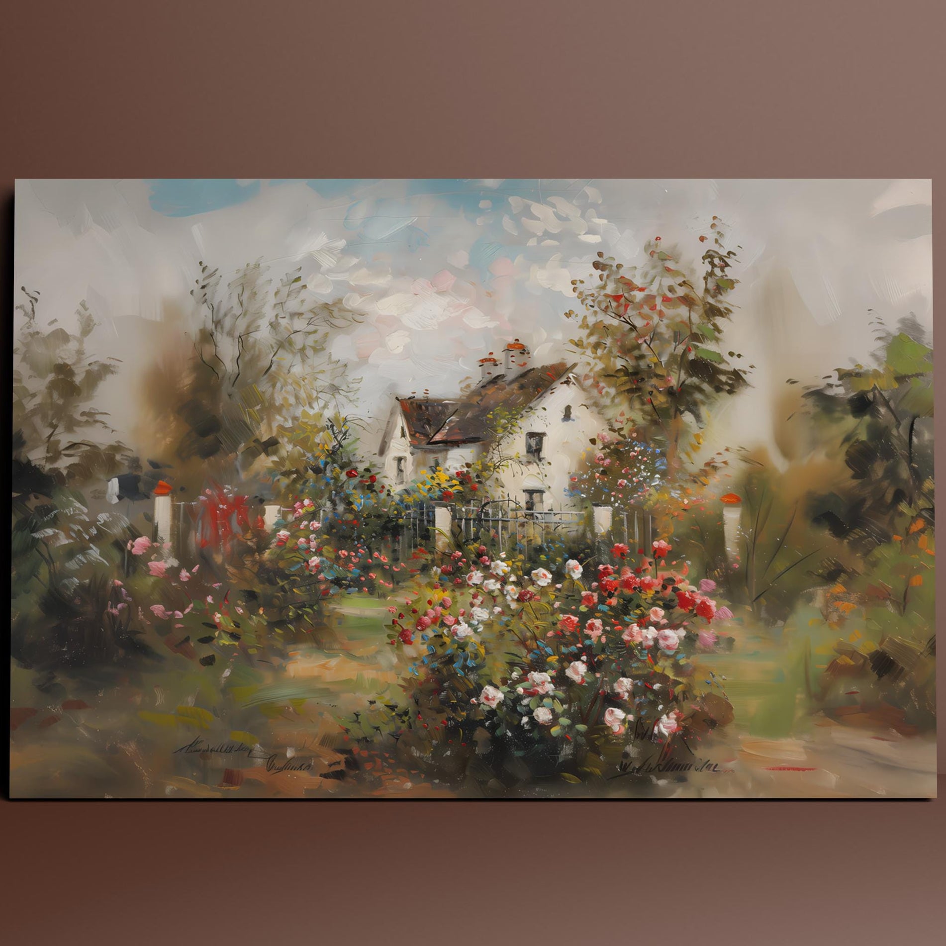 Vintage Cottage Rose Garden Art Print | Nostalgic & Tranquil Floral Wall Decor