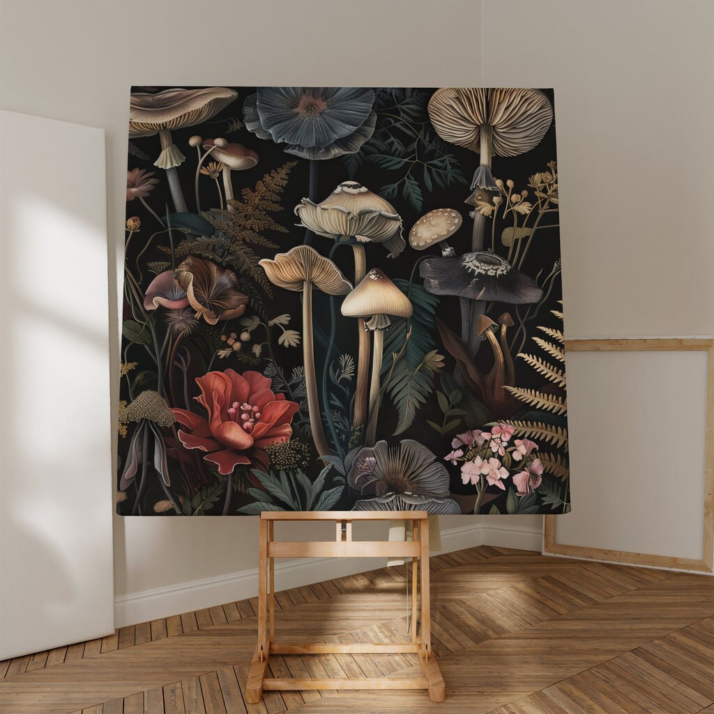 Enchanted Fungi: Dark Botanical Mushroom Art Print | Moody & Magical Forest Floor Decor