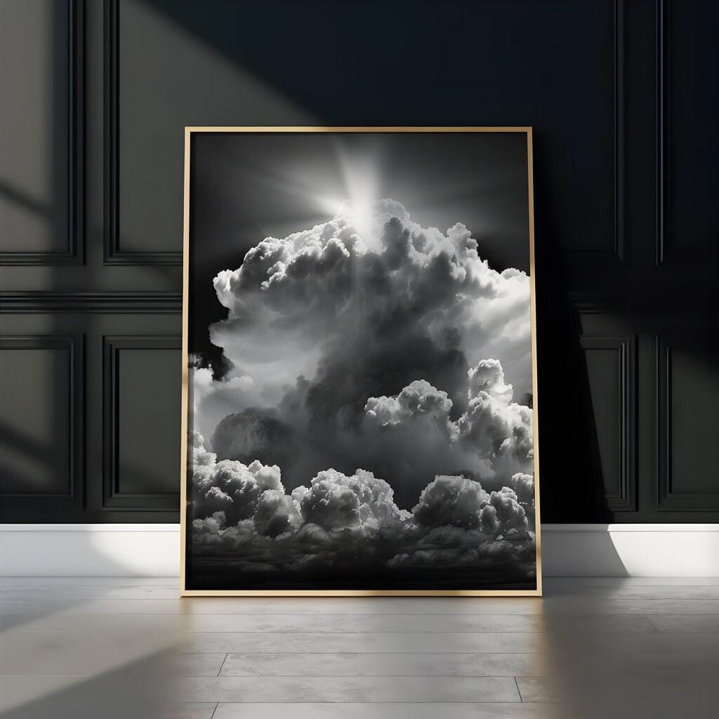 Sublime Sky: Dramatic Black & White Cloudscape Art | Awe-Inspiring Framed Canvas Decor