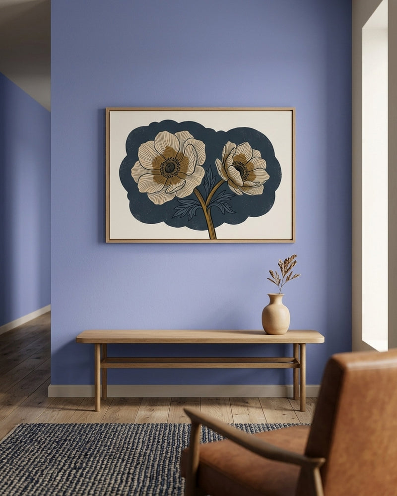 Deep Blue & Gold Anemone Print