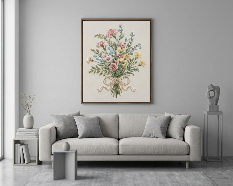 Delicate Embroidered Floral Bouquet Print