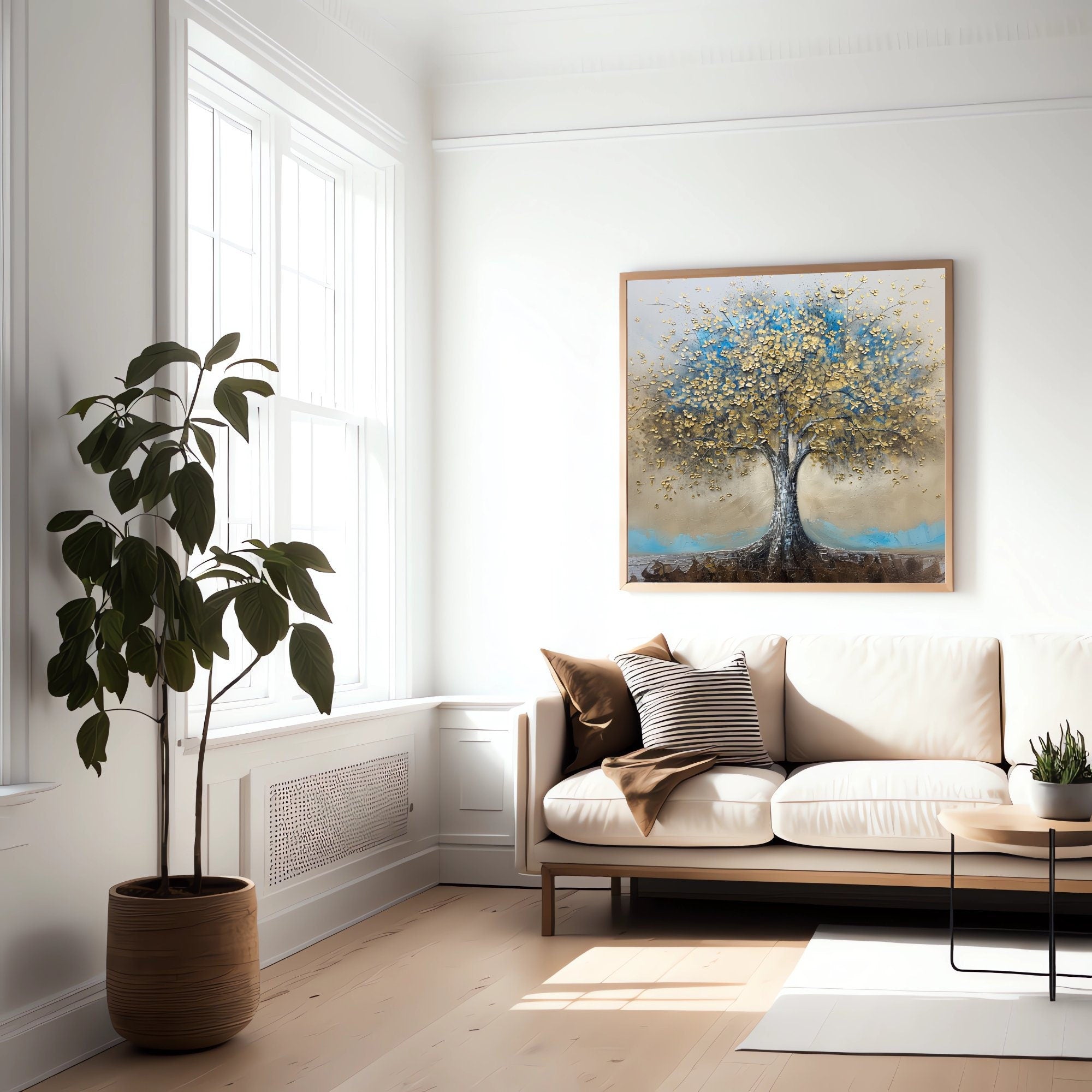 Golden Tree of Life Canvas Art | Blue & Gold Abstract Wall Decor for Serene Spaces