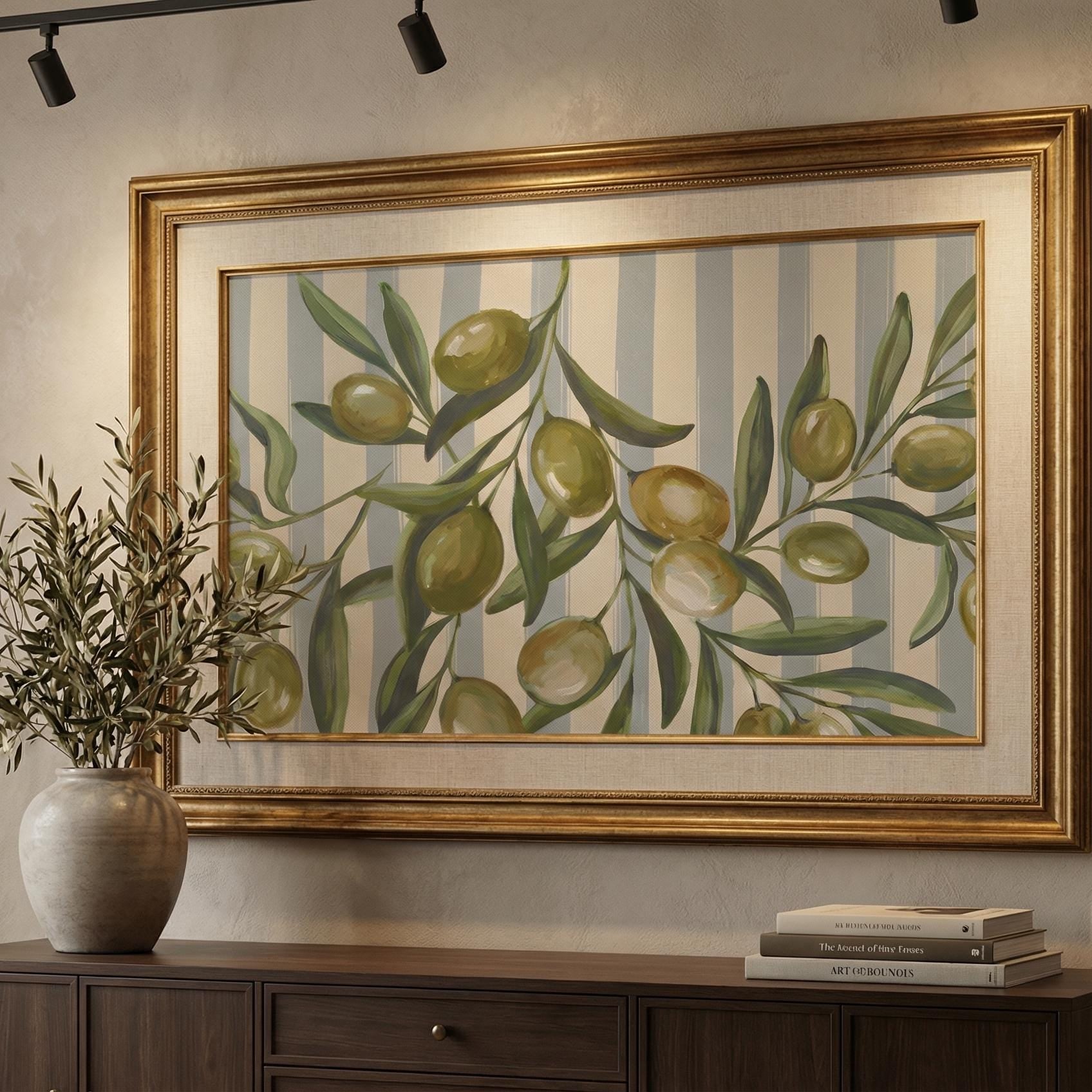 Olives Blue Lines Wall Art: Modern Abstract Print for Home