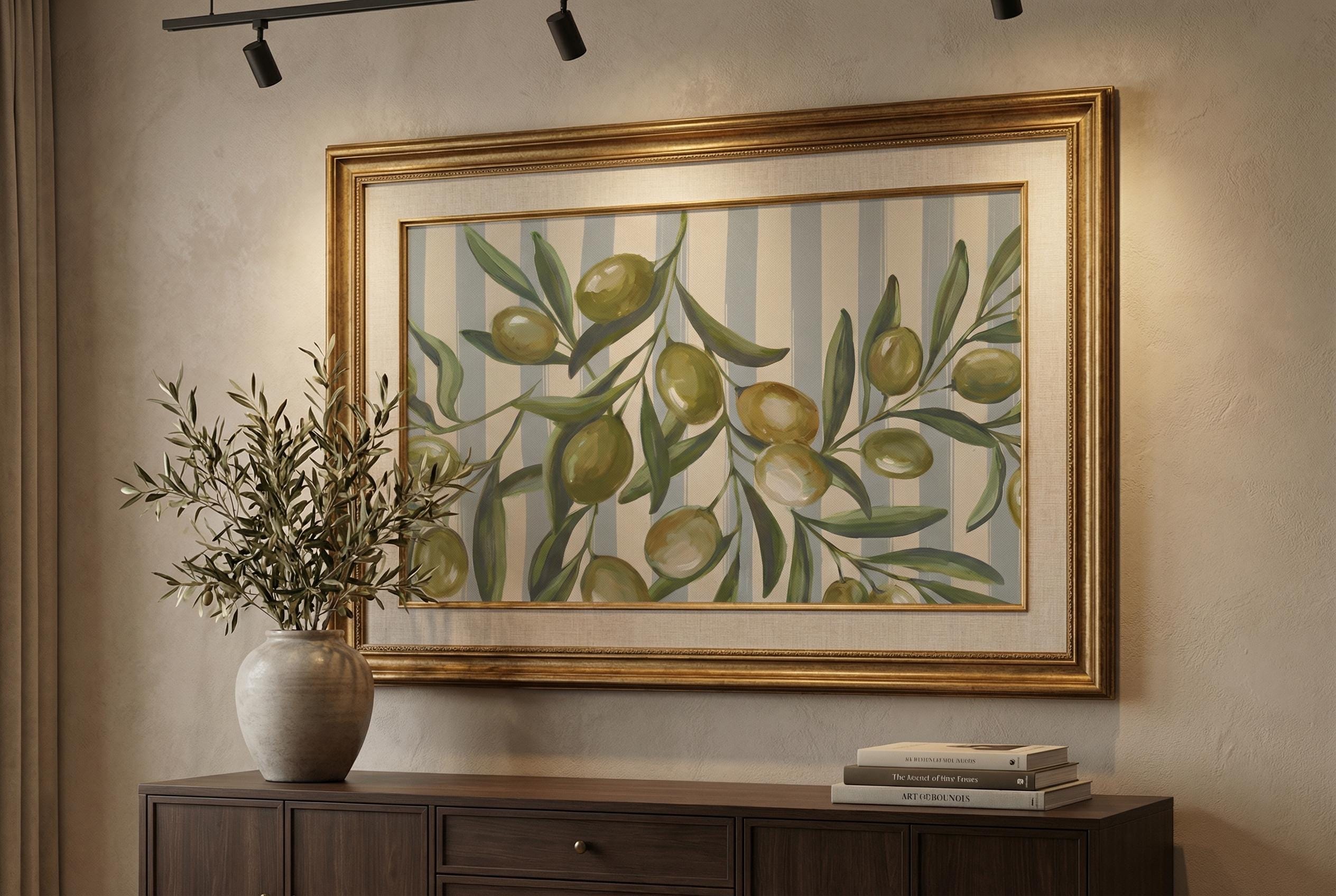 Olives Blue Lines Wall Art: Modern Abstract Print for Home