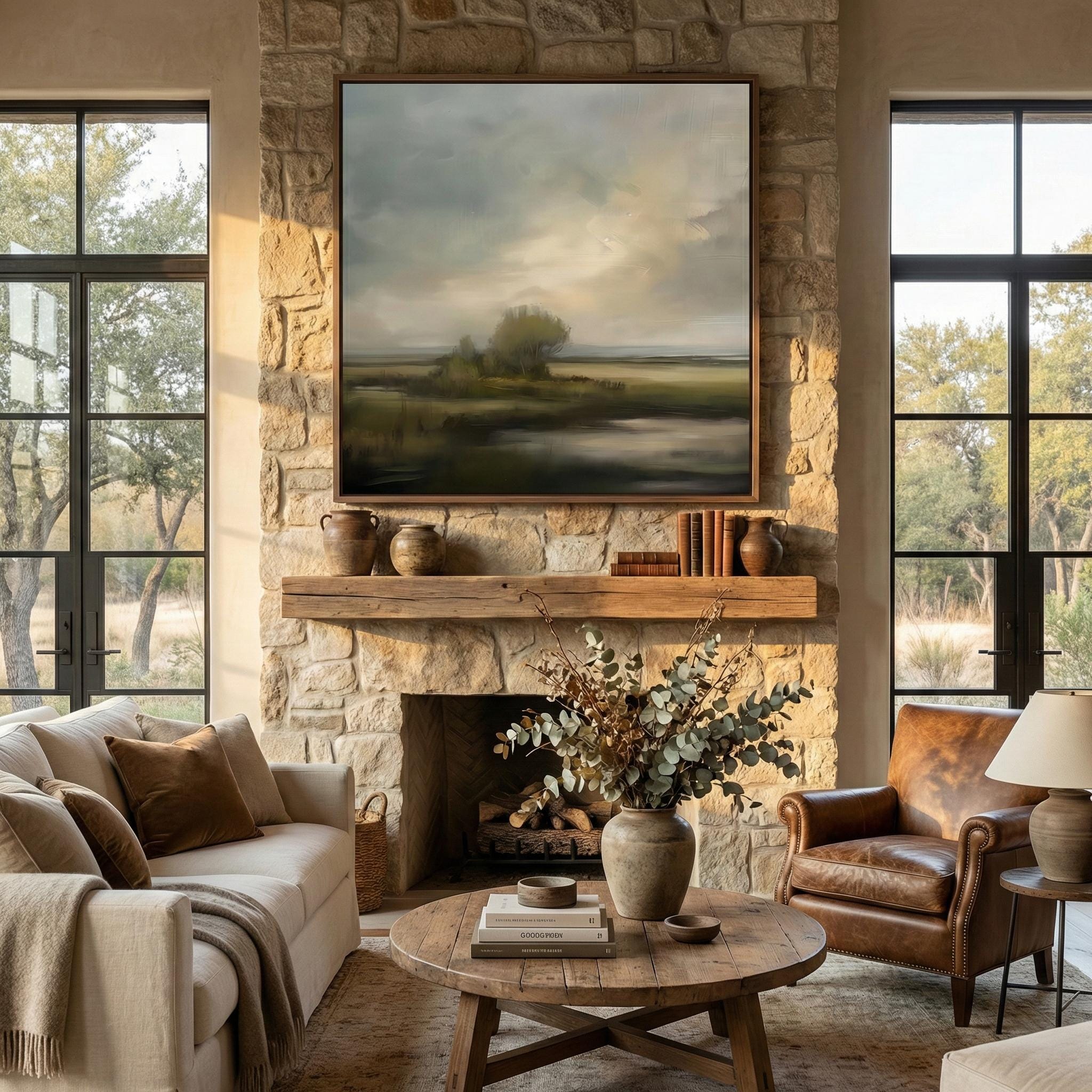 Moody Vintage Landscape Print: Rustic Countryside Art (Canvas or Framed)