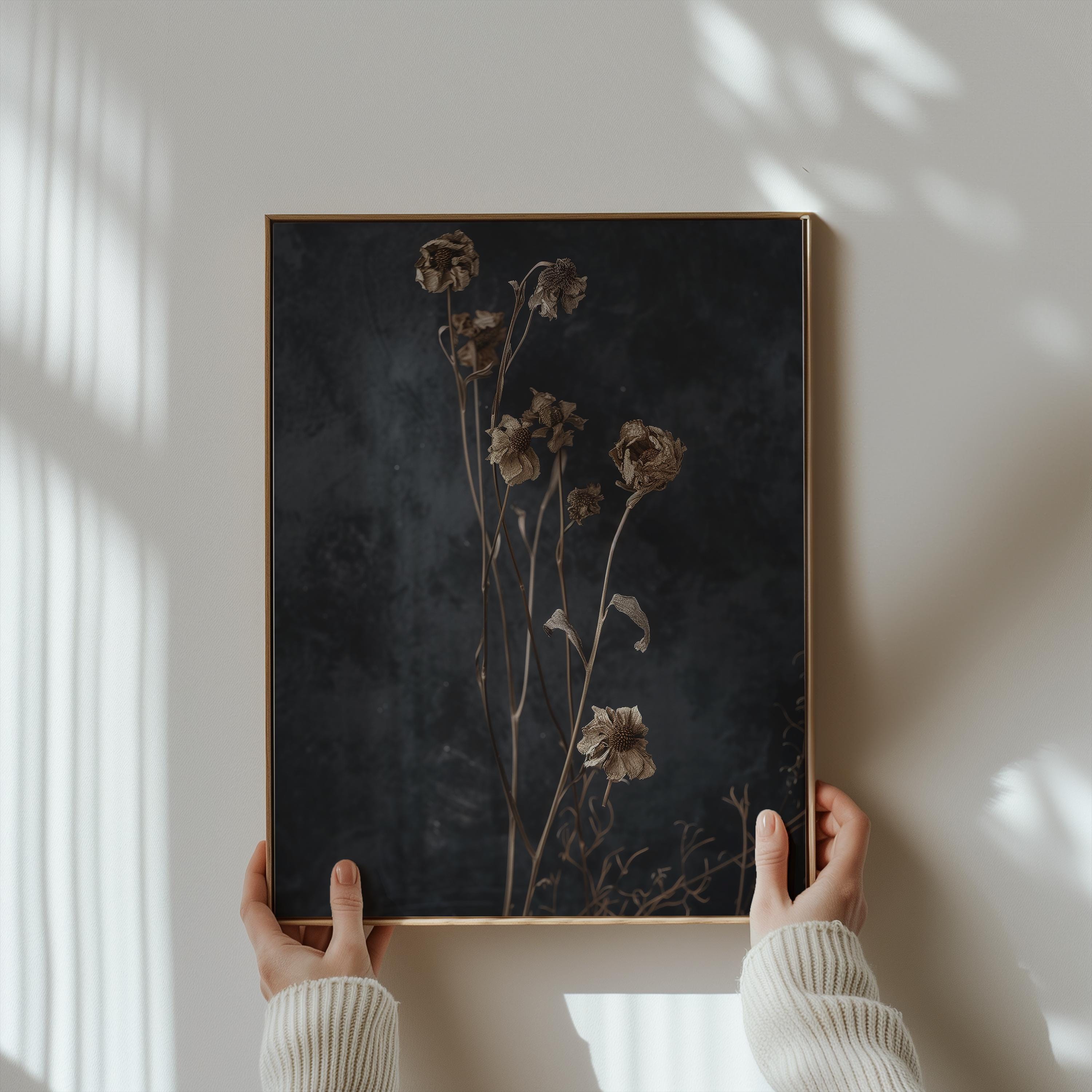 Dark Moody Wildflower Art: Vintage Botanical Print on Canvas