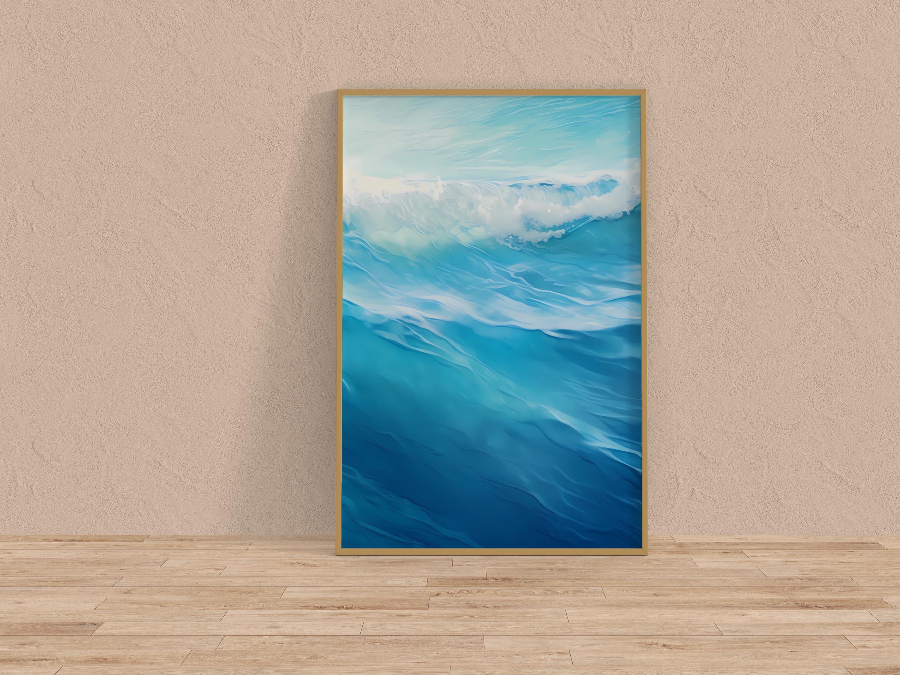 Oceanic Dreamscape: Abstract Blue Wave Art Print | Serene & Modern Framed Wall Decor