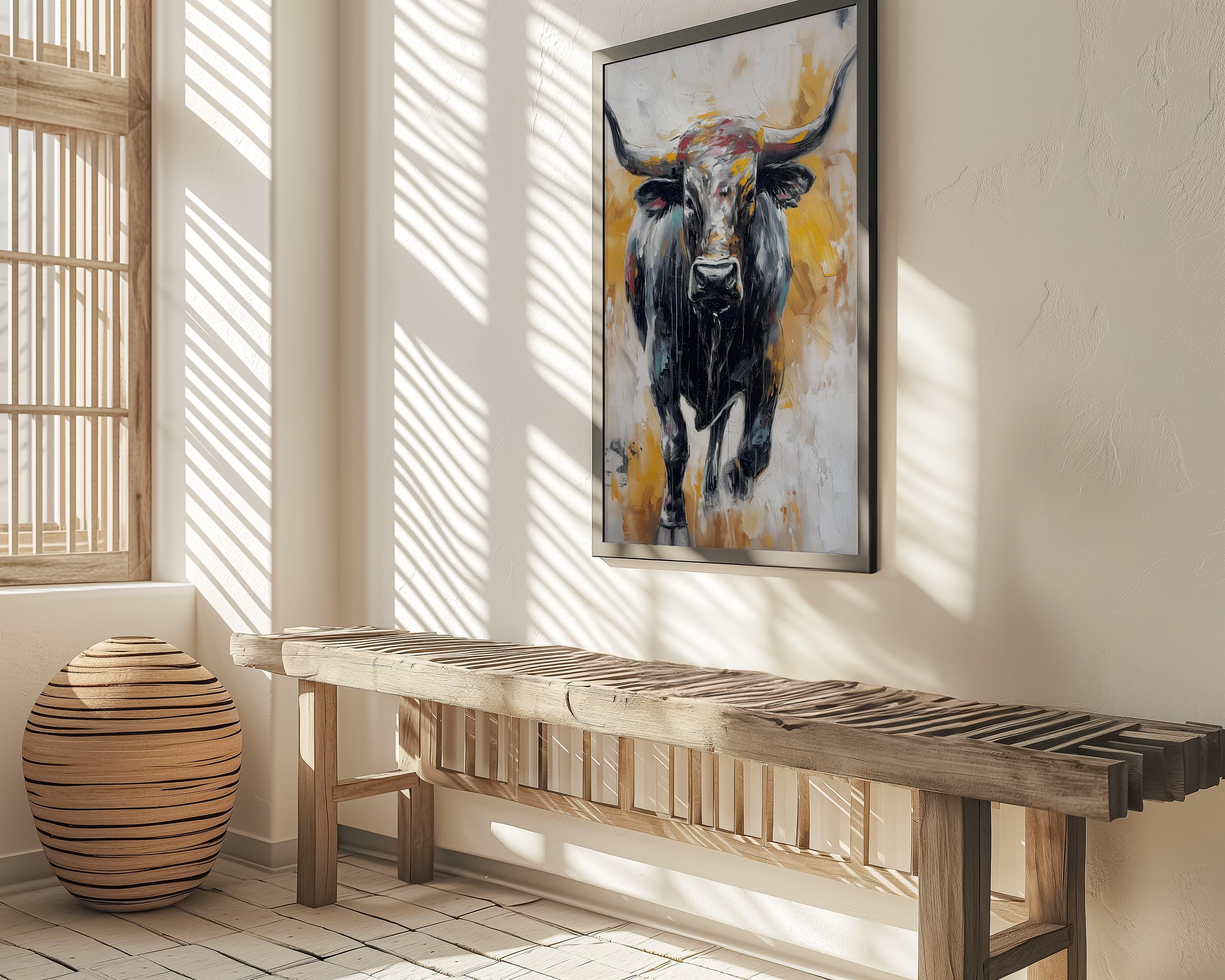 Bull Painting on Canvas: Abstract Animal Art (Farmhouse Style)
