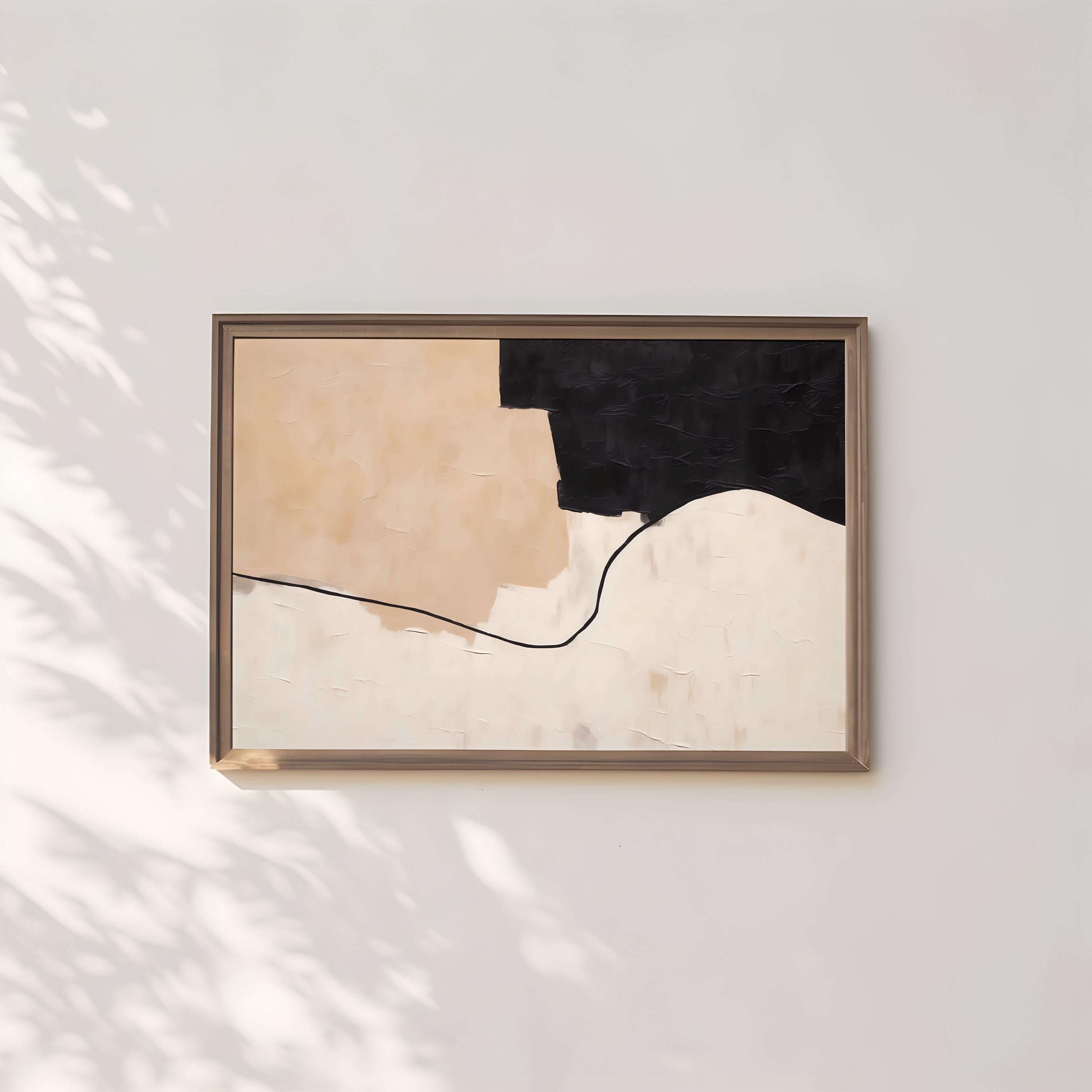 Modern Minimalist Abstract Art | Beige and Black Framed Print for Elegant Interiors