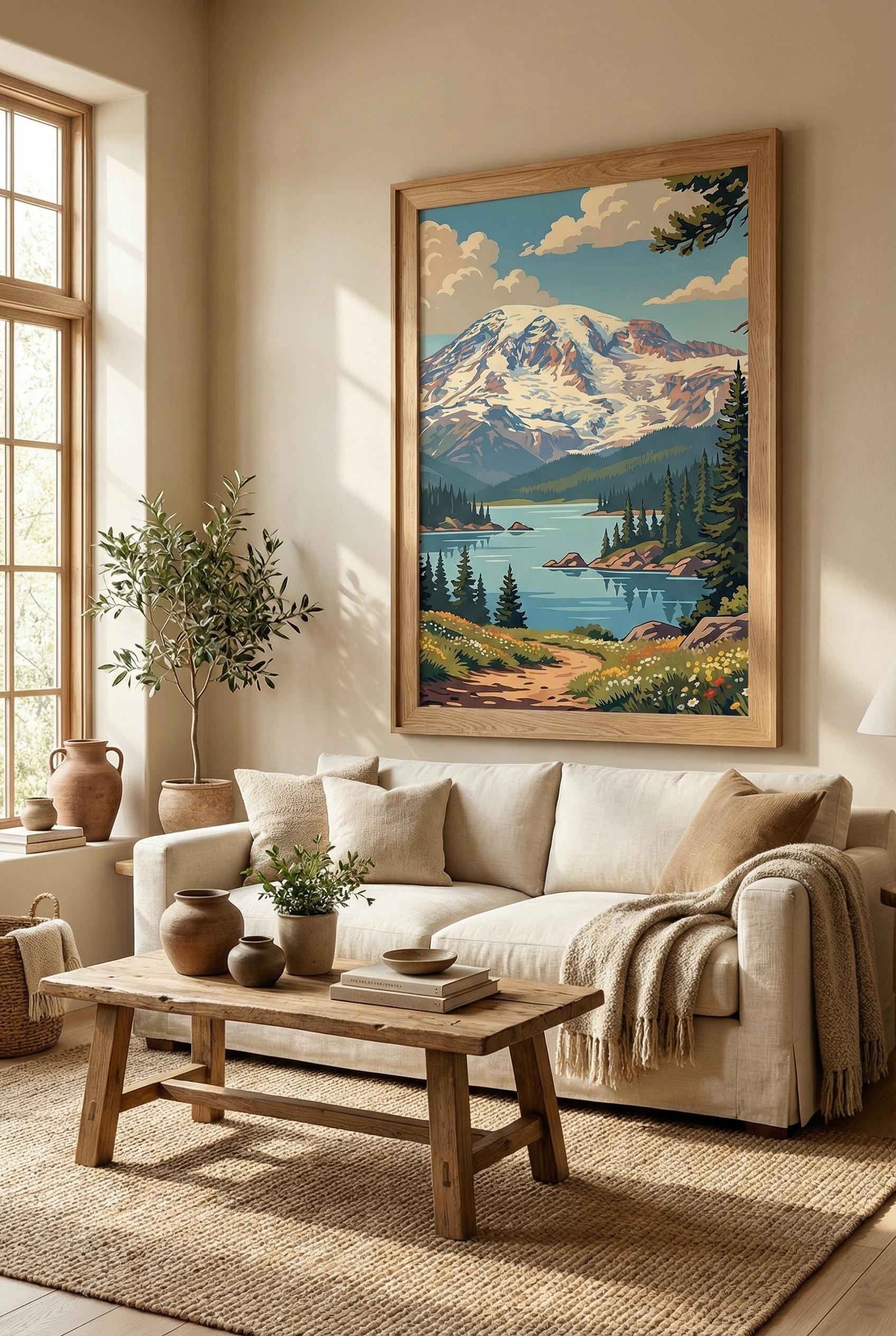 Landscape Wall Art Print: Mountain Lake View - Framed or Canvas