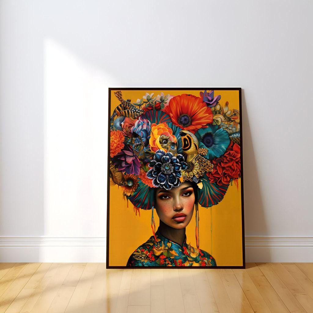 The Empress: Vibrant Floral Headdress Art | Modern & Elegant Botanical Portrait