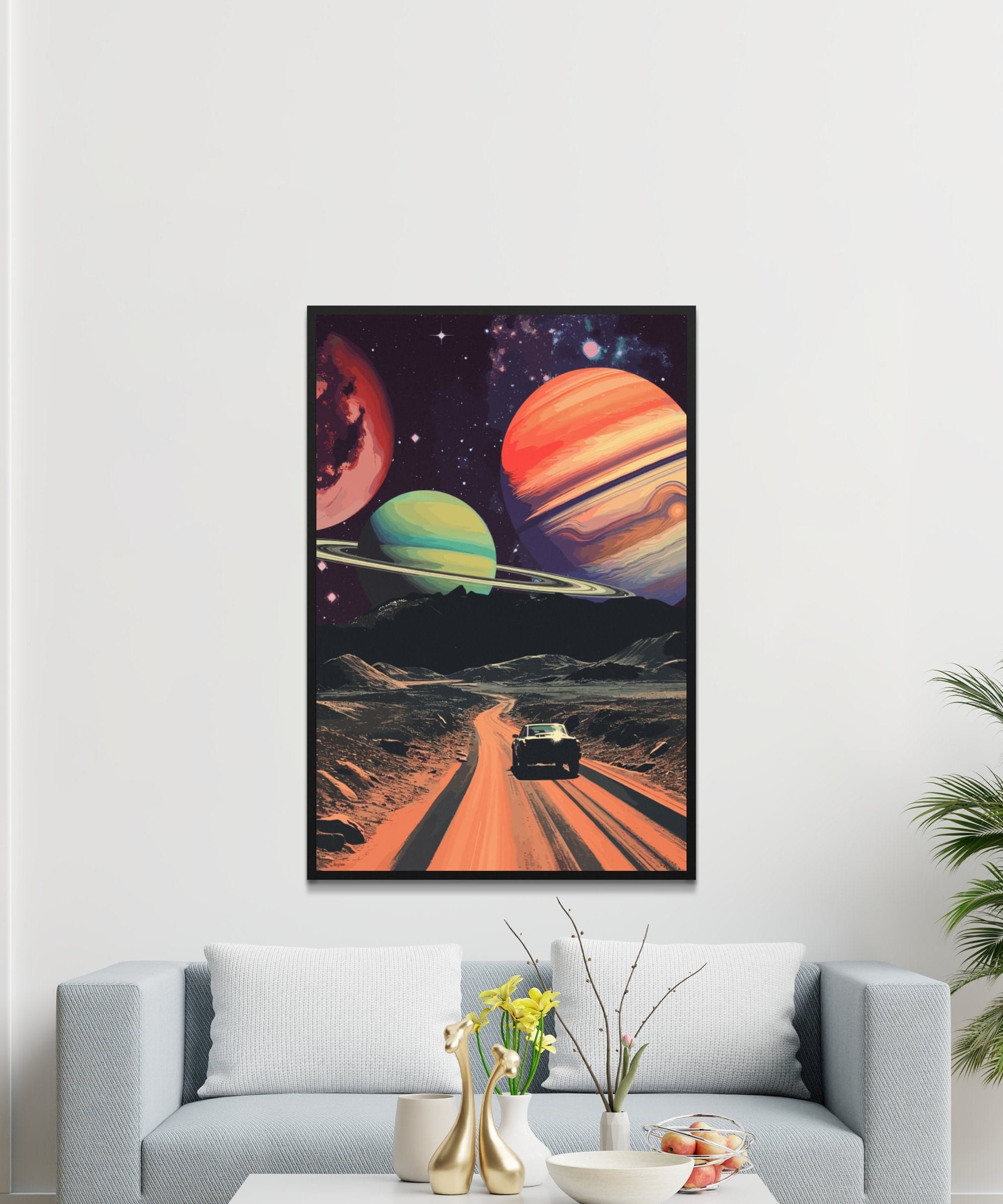 Space Drive Wall Art: Vintage Sci-Fi Collage (Self-Adhesive, Removable)