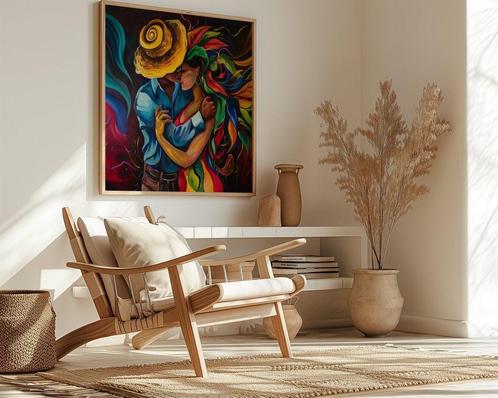 Cosmic Embrace: Vibrant Abstract Lovers Portrait | Psychedelic & Romantic Wall Art