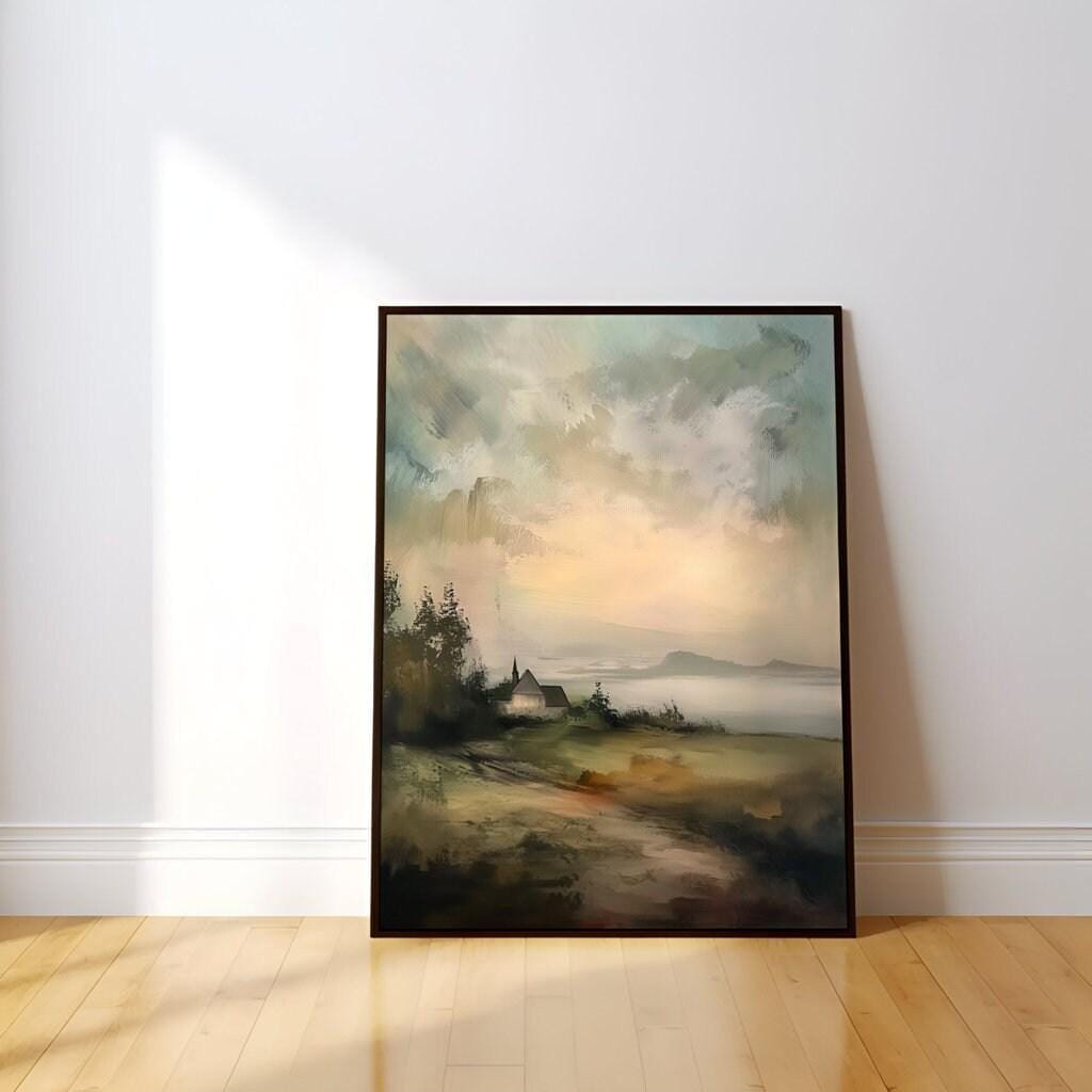 Rustic Countryside Wall Art - Vintage Moody Landscape Canvas