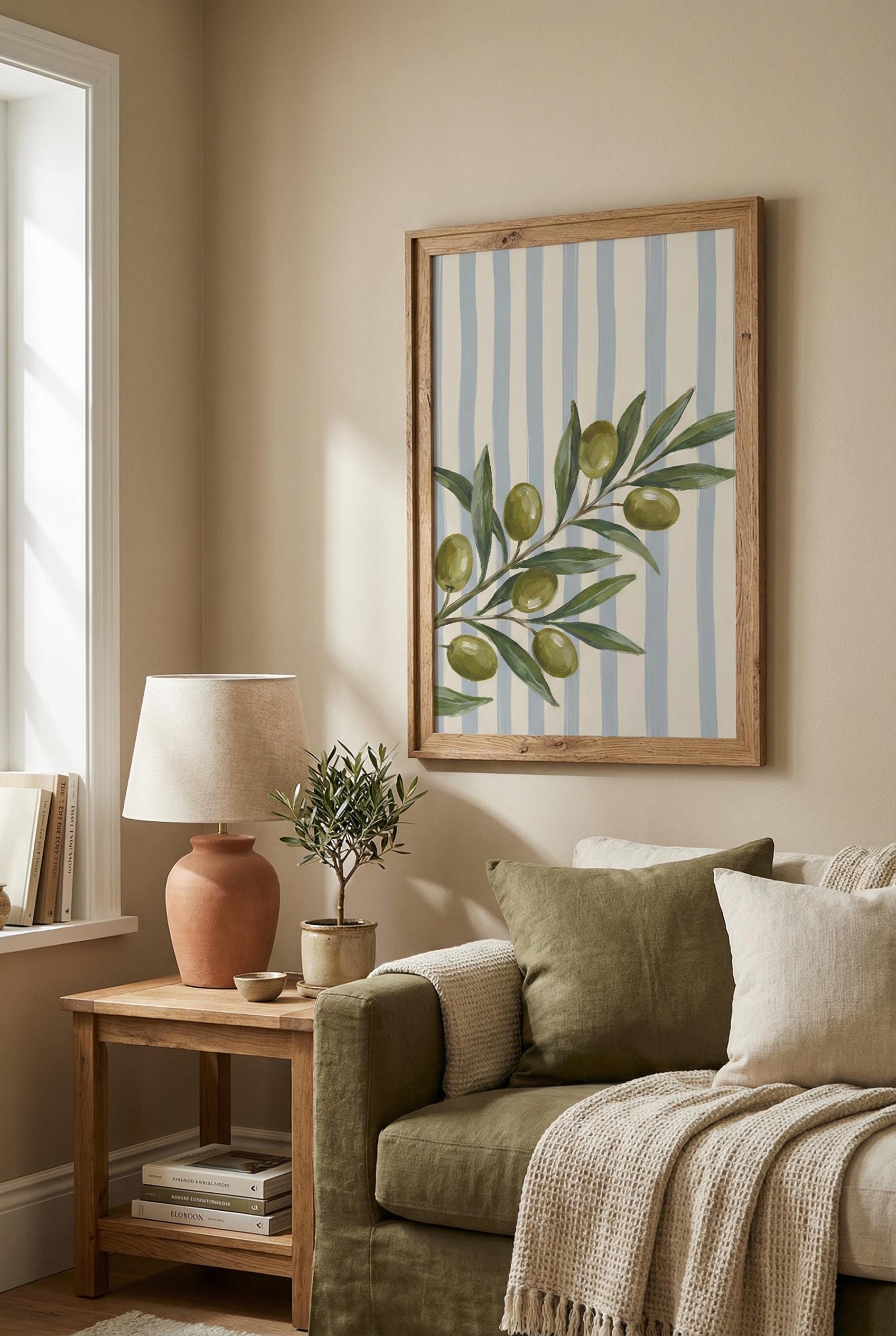 Olives Wall Art Print, Blue Lines Greece (Matte or Canvas Options)