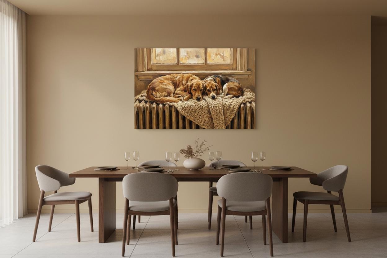 Golden Retriever & Beagle Wall Art: Cozy Rustic Dog Print