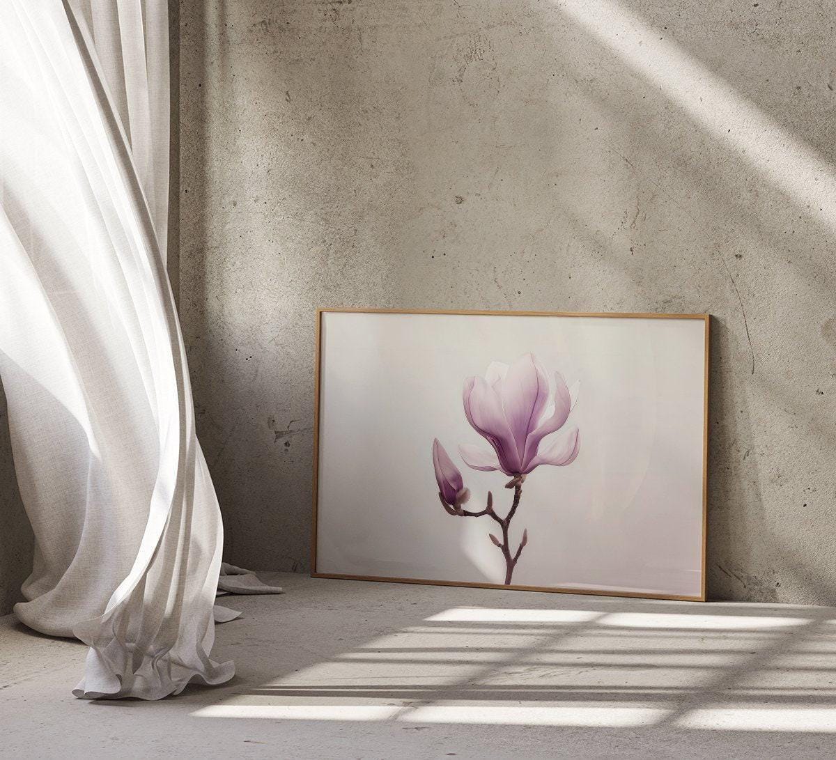 Purple Magnolia Wall Art - Modern Minimalist Flower Decor